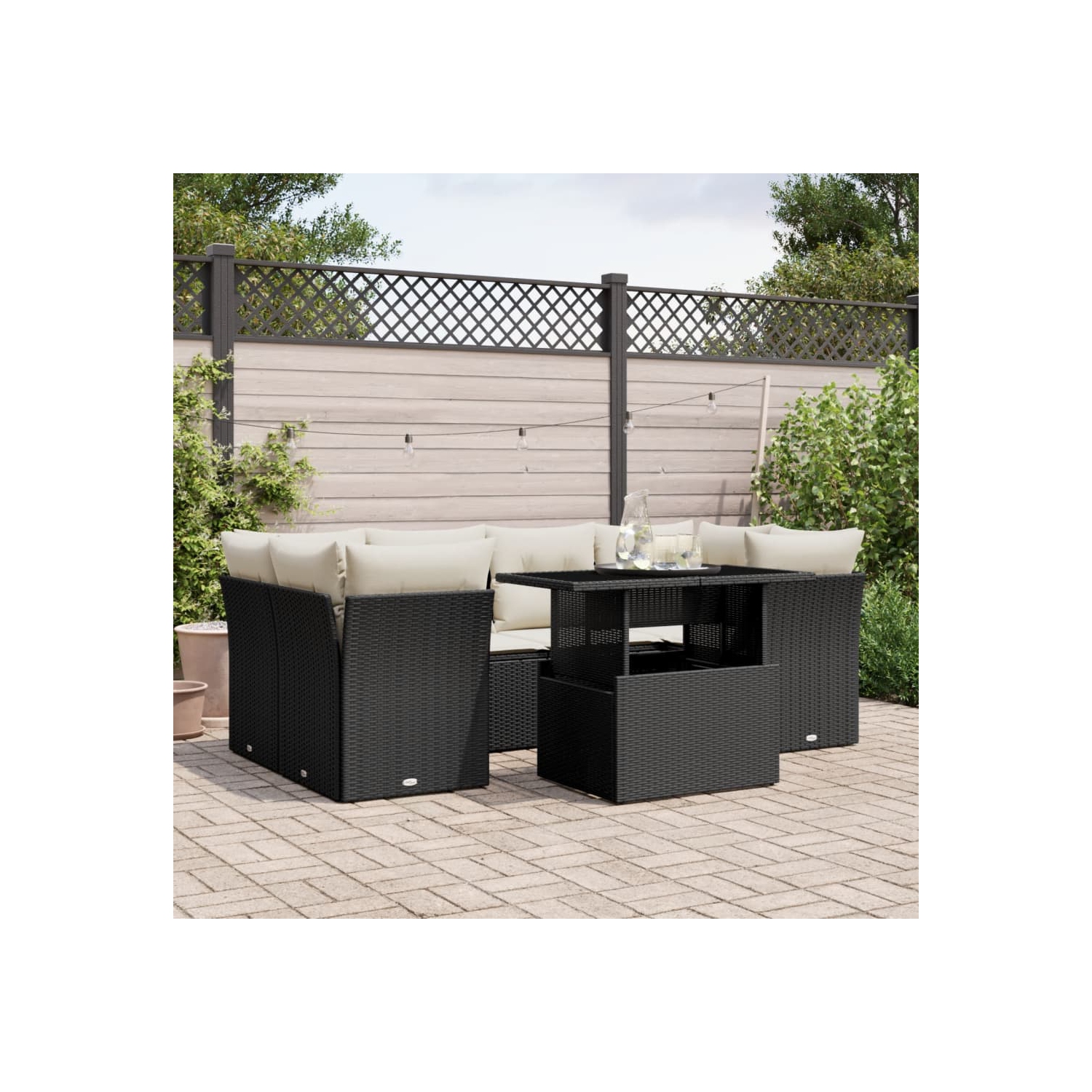 Ensemble de 7 pièces avec canapé de jardin et coussins en rotin de polyester noir VidaXL