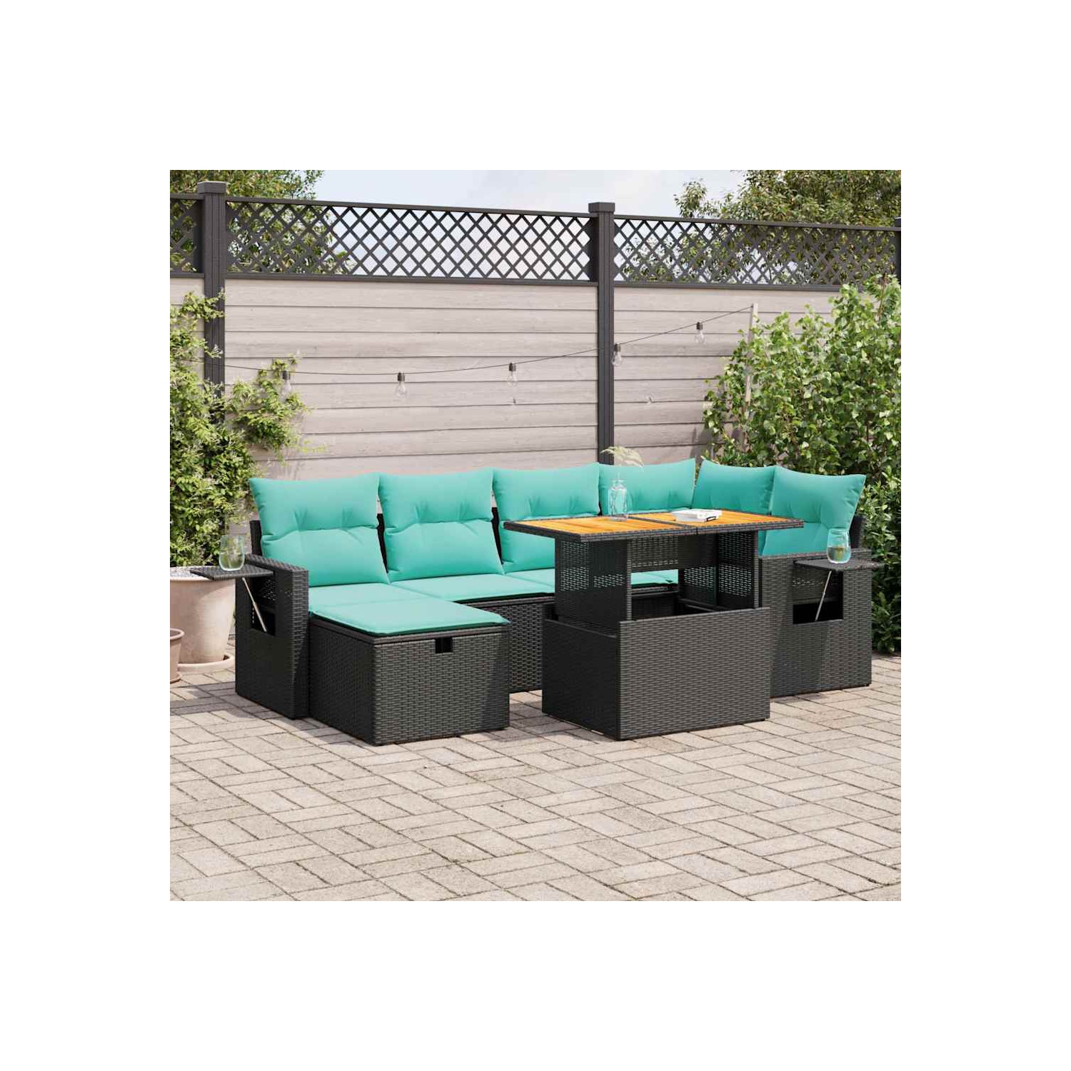 Ensemble de 7 pièces avec divan de jardin et coussins en poly/rotin d'acacia brun VidaXL