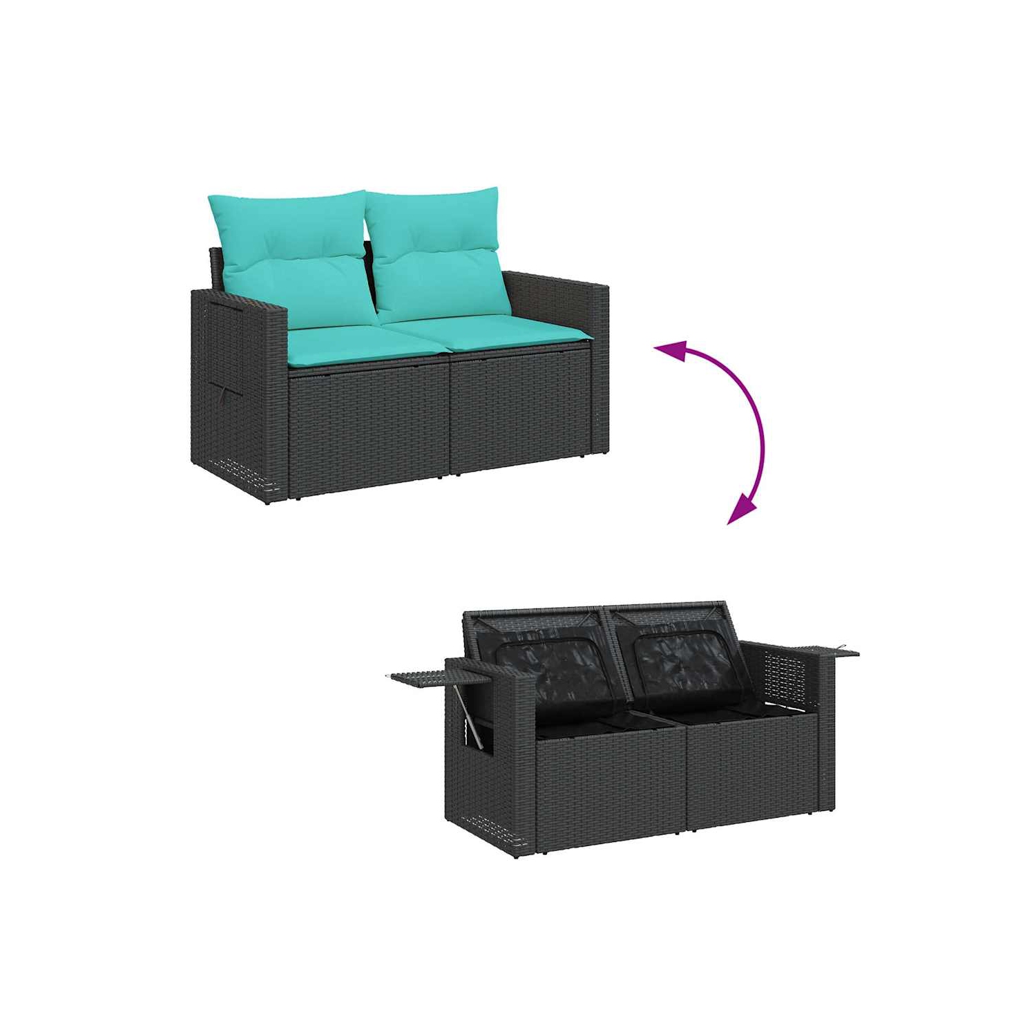 Ensemble de 7 pièces avec divan de jardin et coussins en poly/rotin d'acacia brun VidaXL