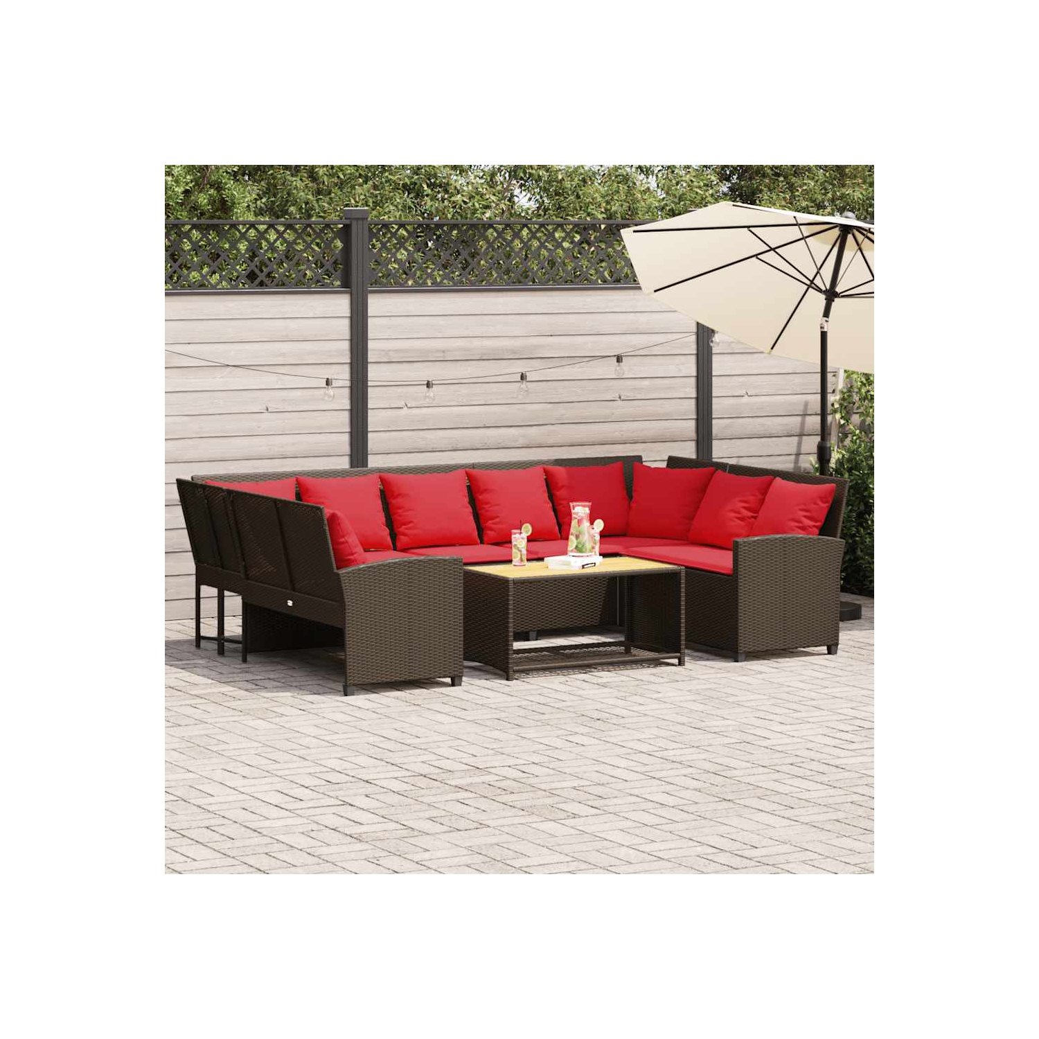 Divan de jardin vidaXL avec coussins en rotin de polyester brun