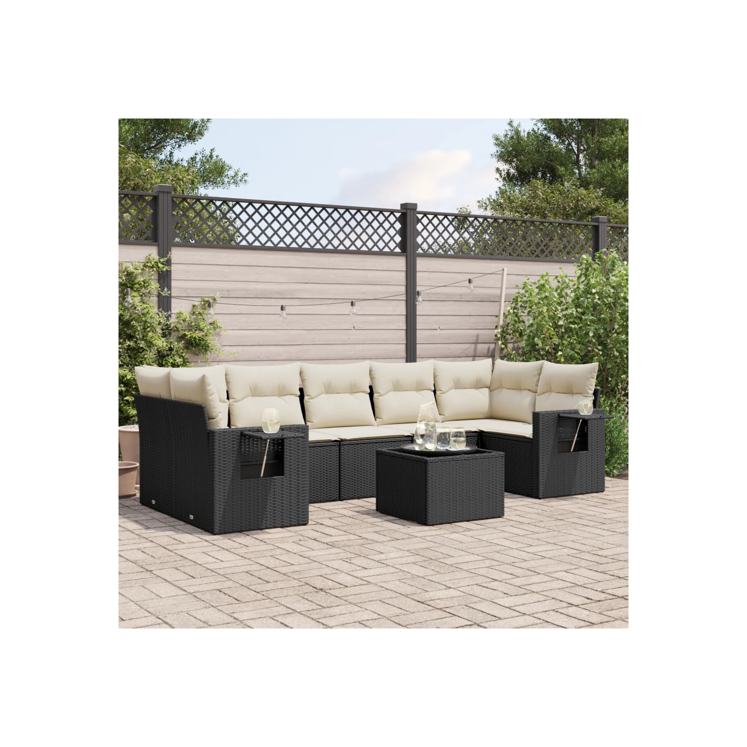 Ensemble de 8 pièces avec canapé de jardin et coussins en rotin de polyester noir VidaXL