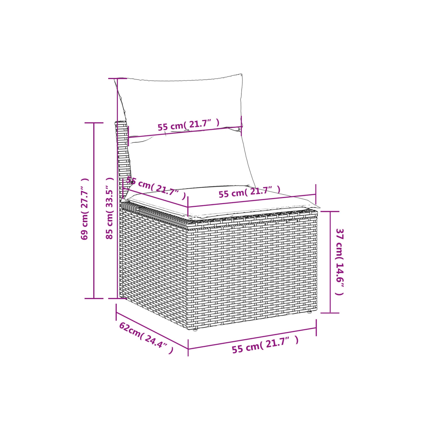 Ensemble de 8 pièces avec canapé de jardin et coussins en rotin de polyester noir VidaXL