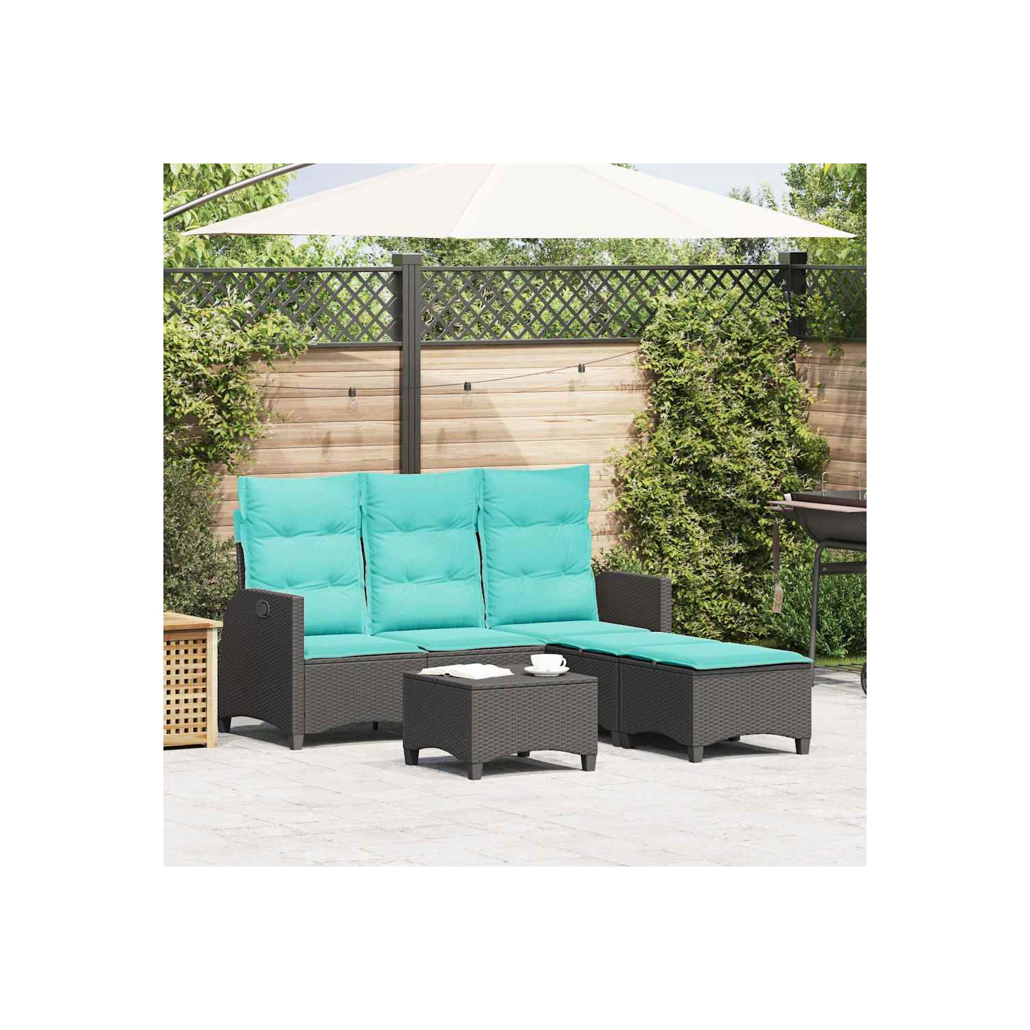 Ensemble de 3 pièces avec canapé de jardin et coussins en L en poly rotin noir VidaXL