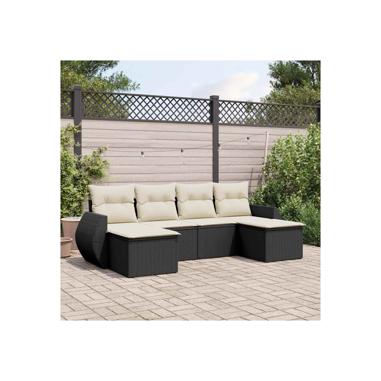 vidaXL 6 Piece Garden Sofa Set with Cushions Black Poly Rattan