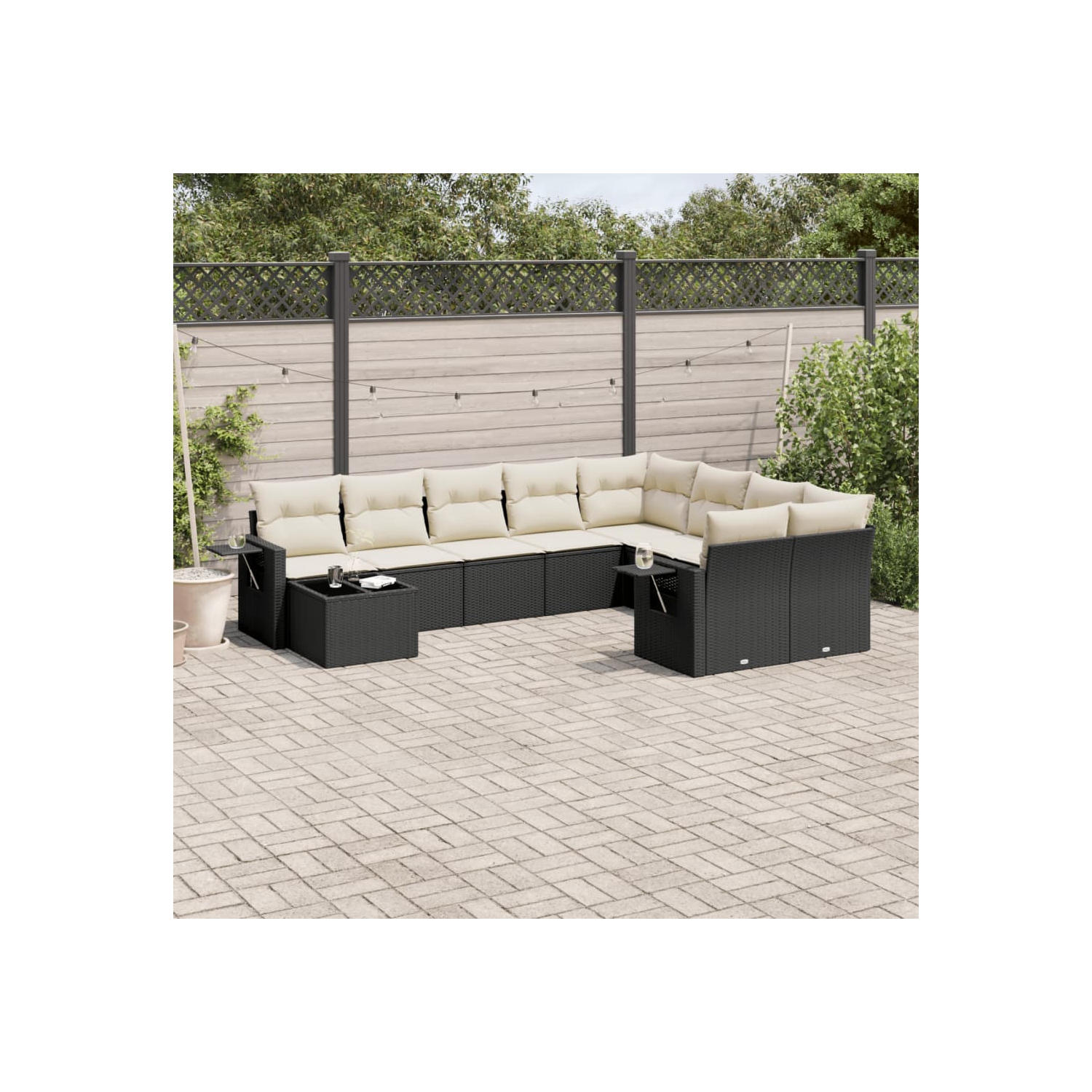 Ensemble de 10 pièces avec canapé de jardin et coussins en rotin de polyester noir VidaXL