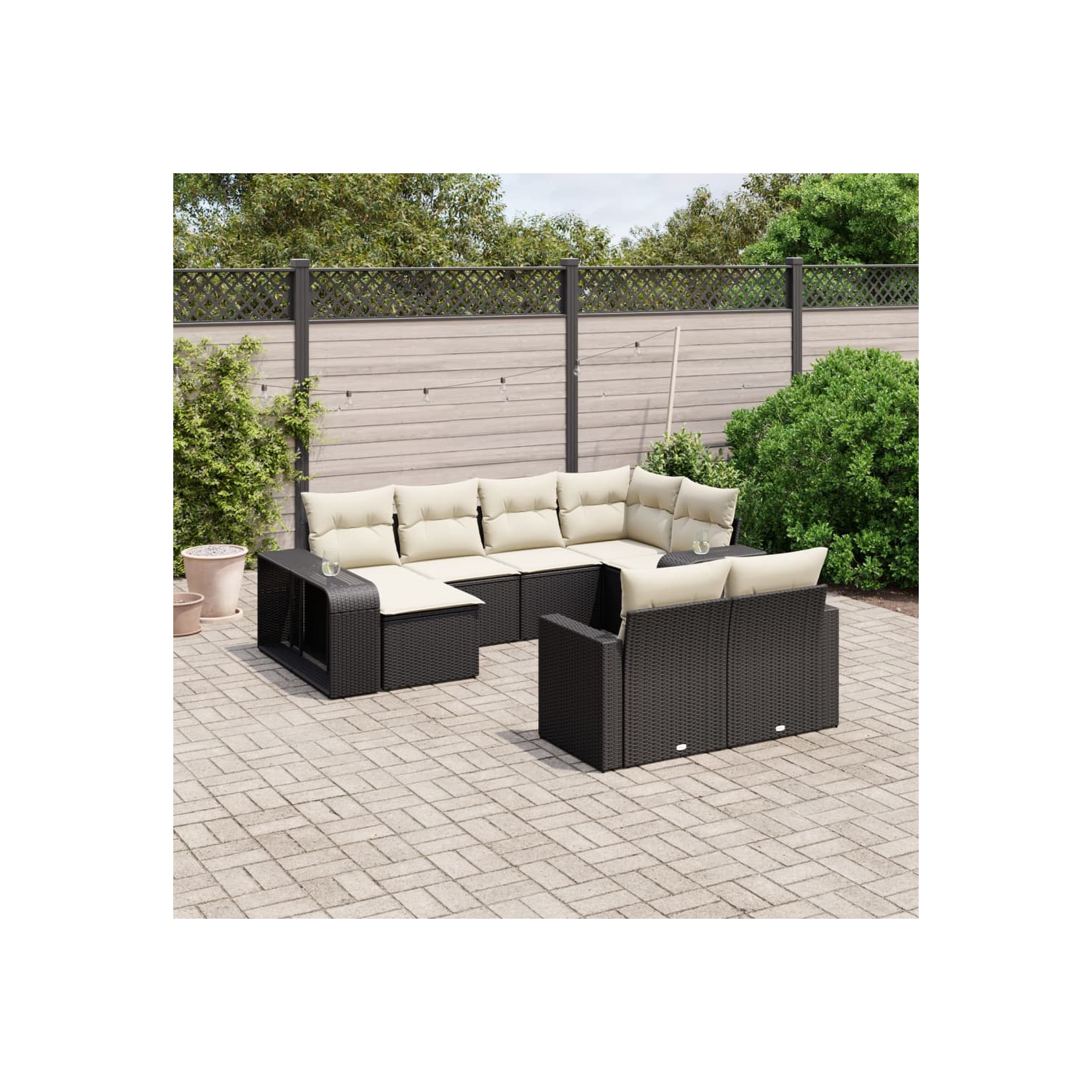 Ensemble de 10 pièces avec canapé de jardin et coussins en rotin de polyester noir VidaXL