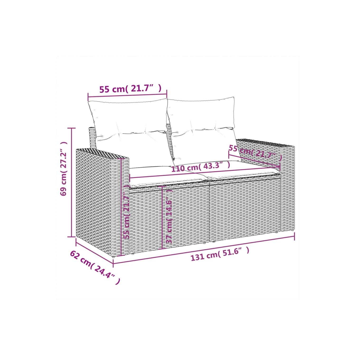 Ensemble de 10 pièces avec canapé de jardin et coussins en rotin de polyester noir VidaXL