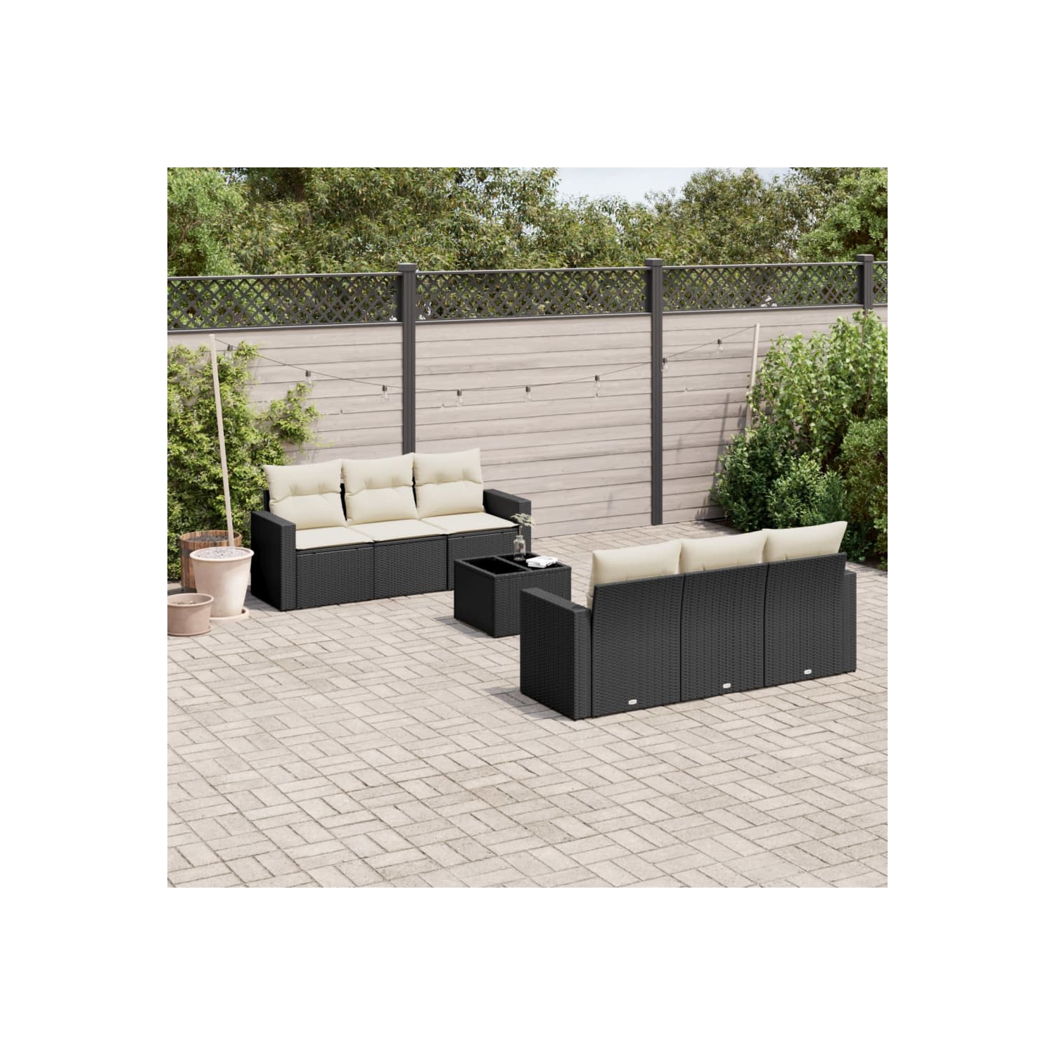 vidaXL 7 Piece Garden Sofa Set with Cushions Black Poly Rattan