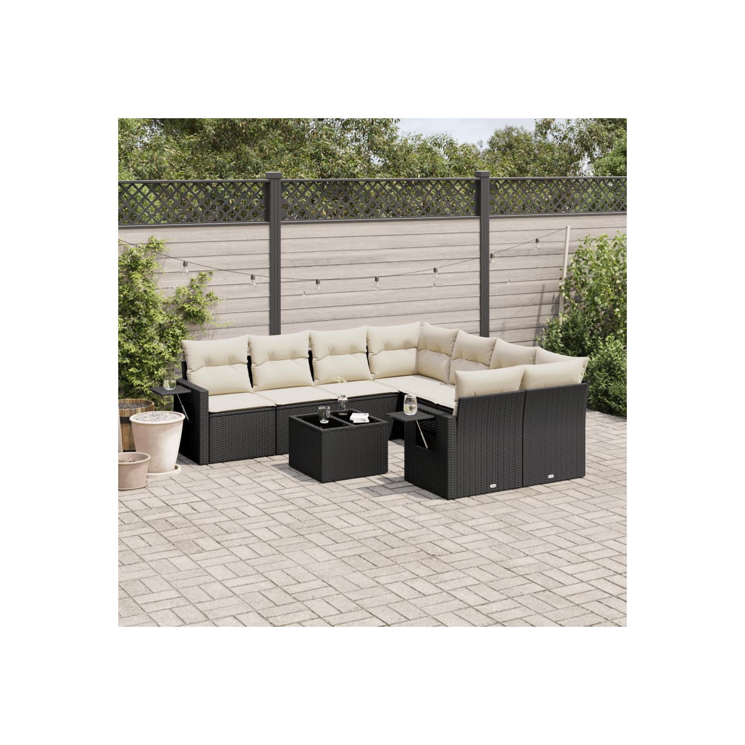 vidaXL 9 Piece Garden Sofa Set with Cushions Black Poly Rattan