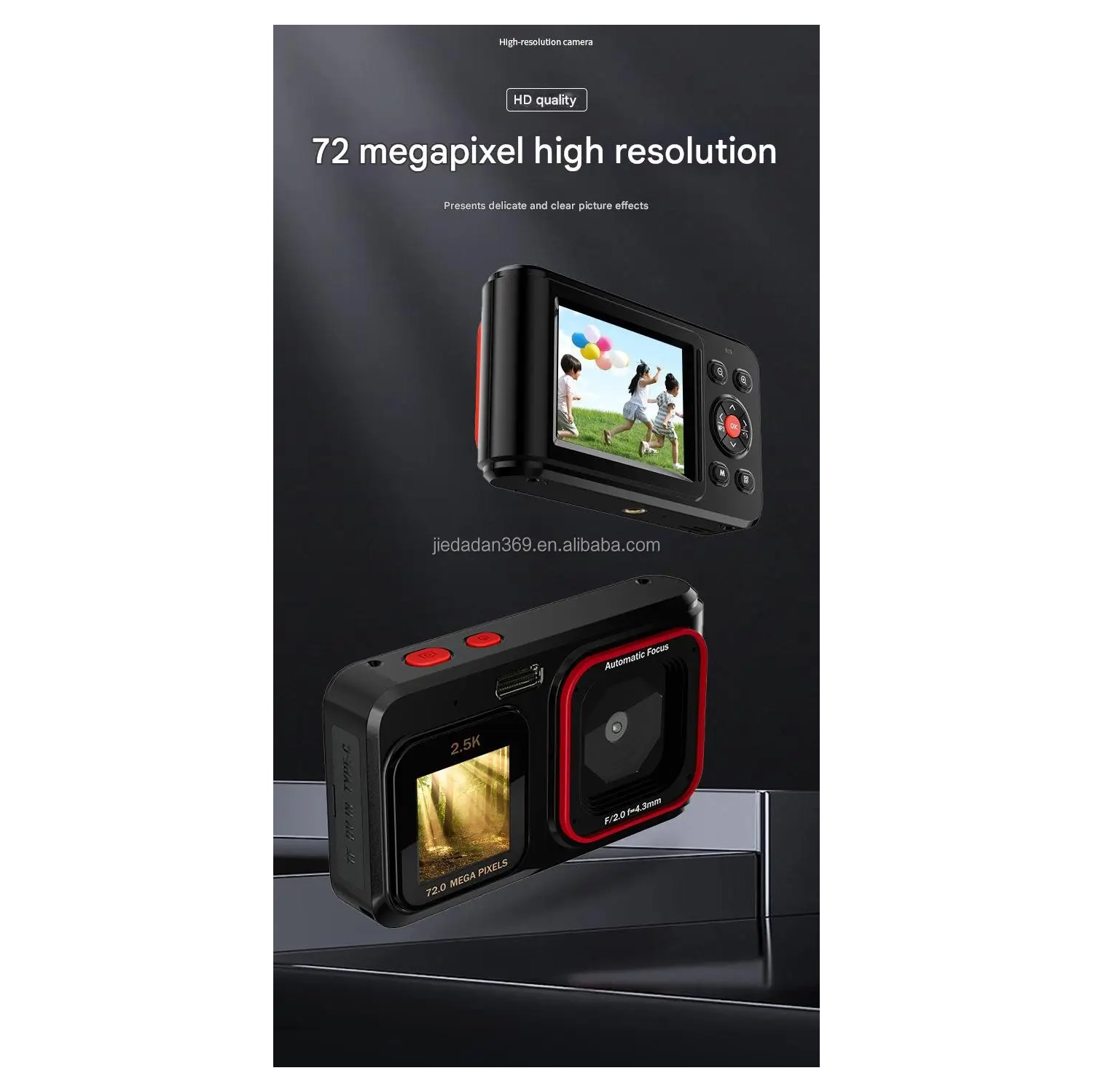 Dual-screen Selfie HD pixel camera, 72-megapixel HD digital camera, 2.4-inch front camera, 1.5-inch rear camera, dual-screen student MP3 player,