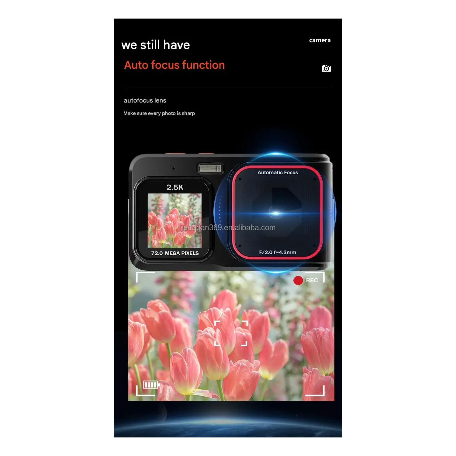 Dual-screen Selfie HD pixel camera, 72-megapixel HD digital camera, 2.4-inch front camera, 1.5-inch rear camera, dual-screen student MP3 player,
