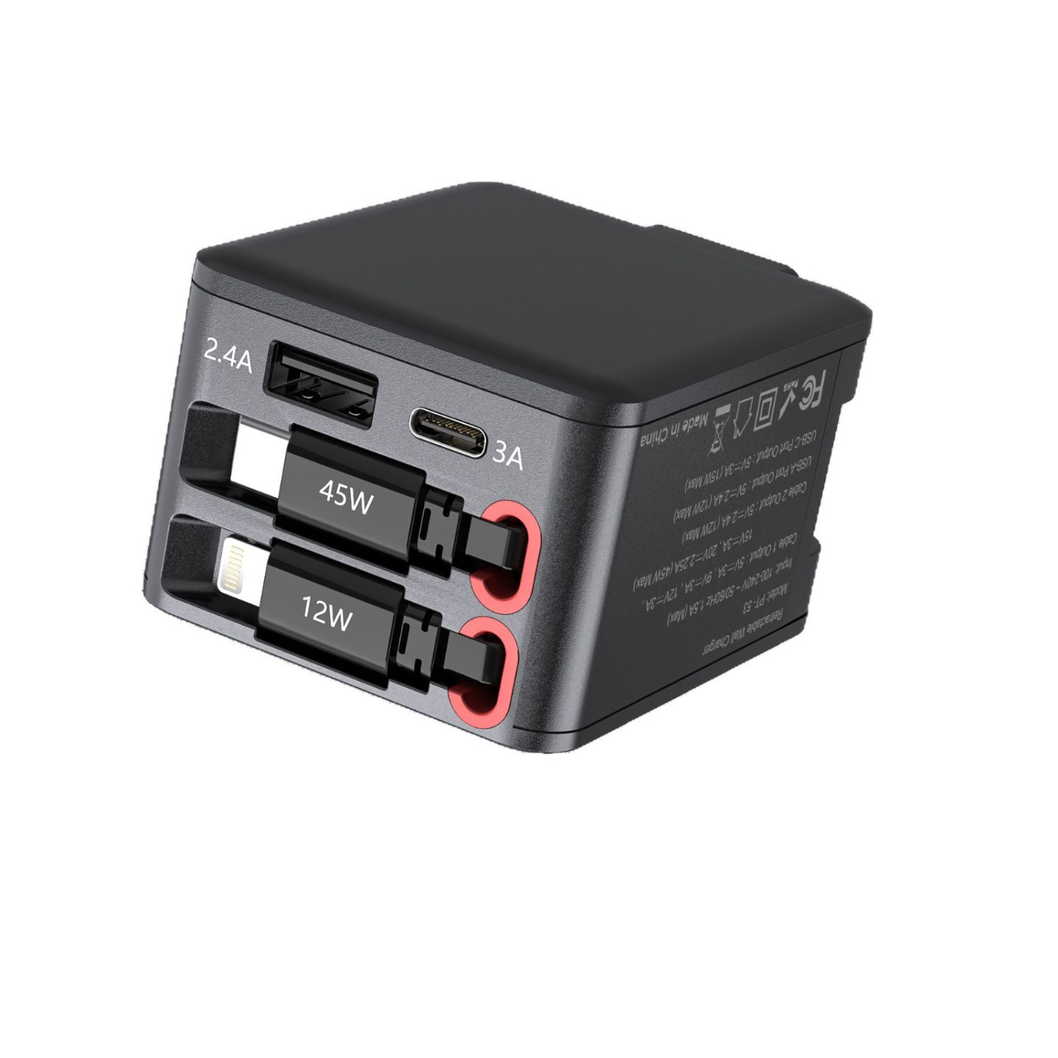 Charger 84W with retractable cable fast charging head for Apple mobile phone charging head 84W four-port travel wall fast charger with retractable