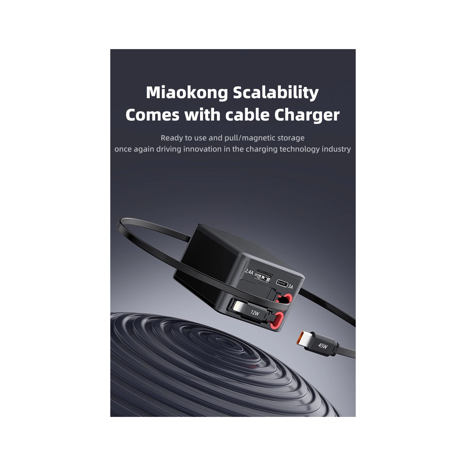 Charger 84W with retractable cable fast charging head for Apple mobile phone charging head 84W four-port travel wall fast charger with retractable