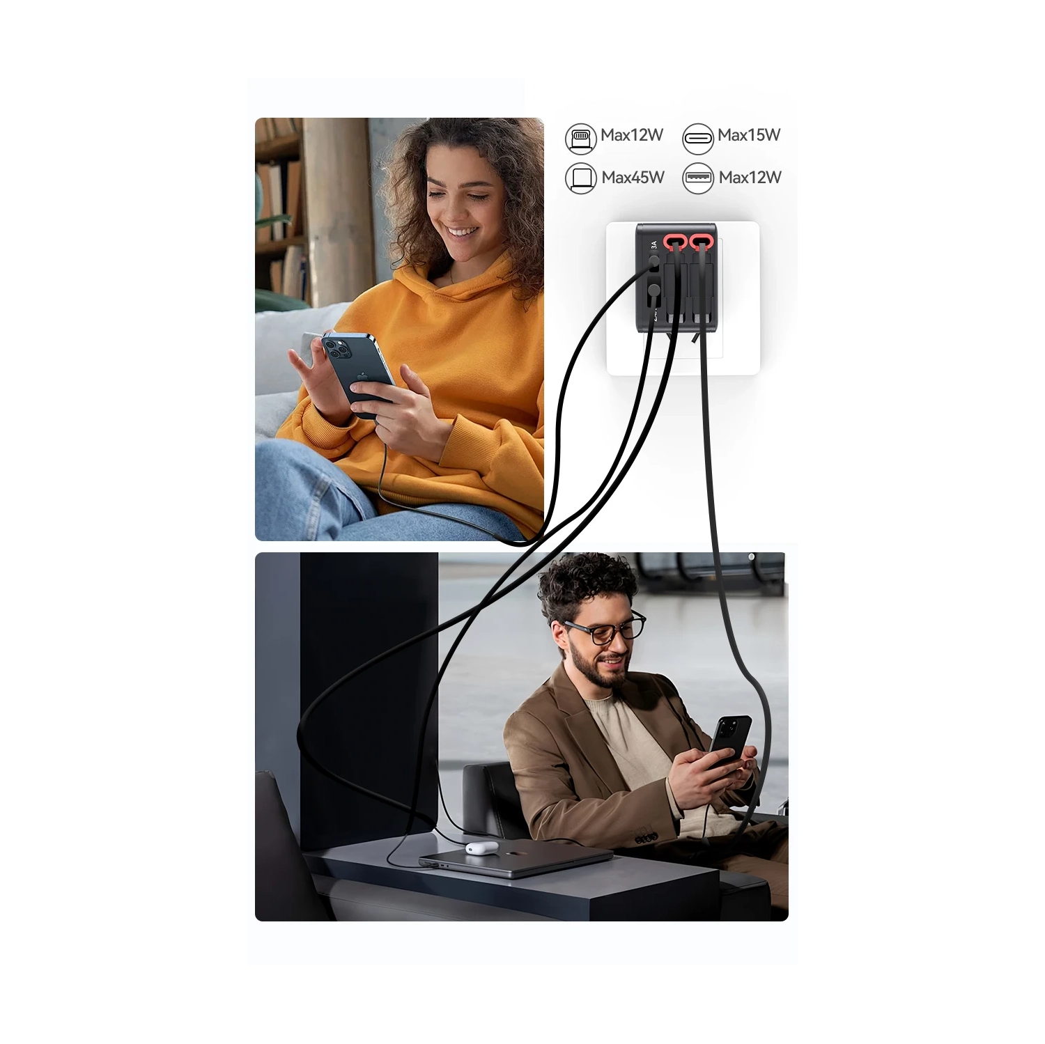 Charger 84W with retractable cable fast charging head for Apple mobile phone charging head 84W four-port travel wall fast charger with retractable