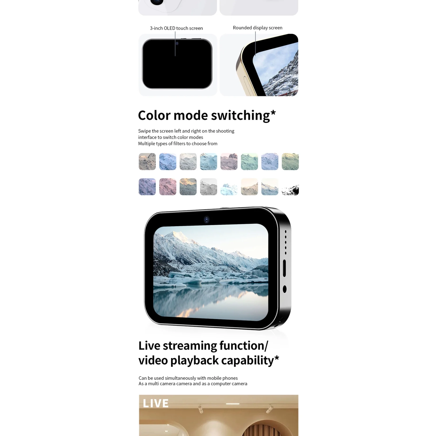 D6 three-camera CCD high-definition digital camera, movie music smart camera, touch screen student card camera-D6 white standard + card reader + 32G