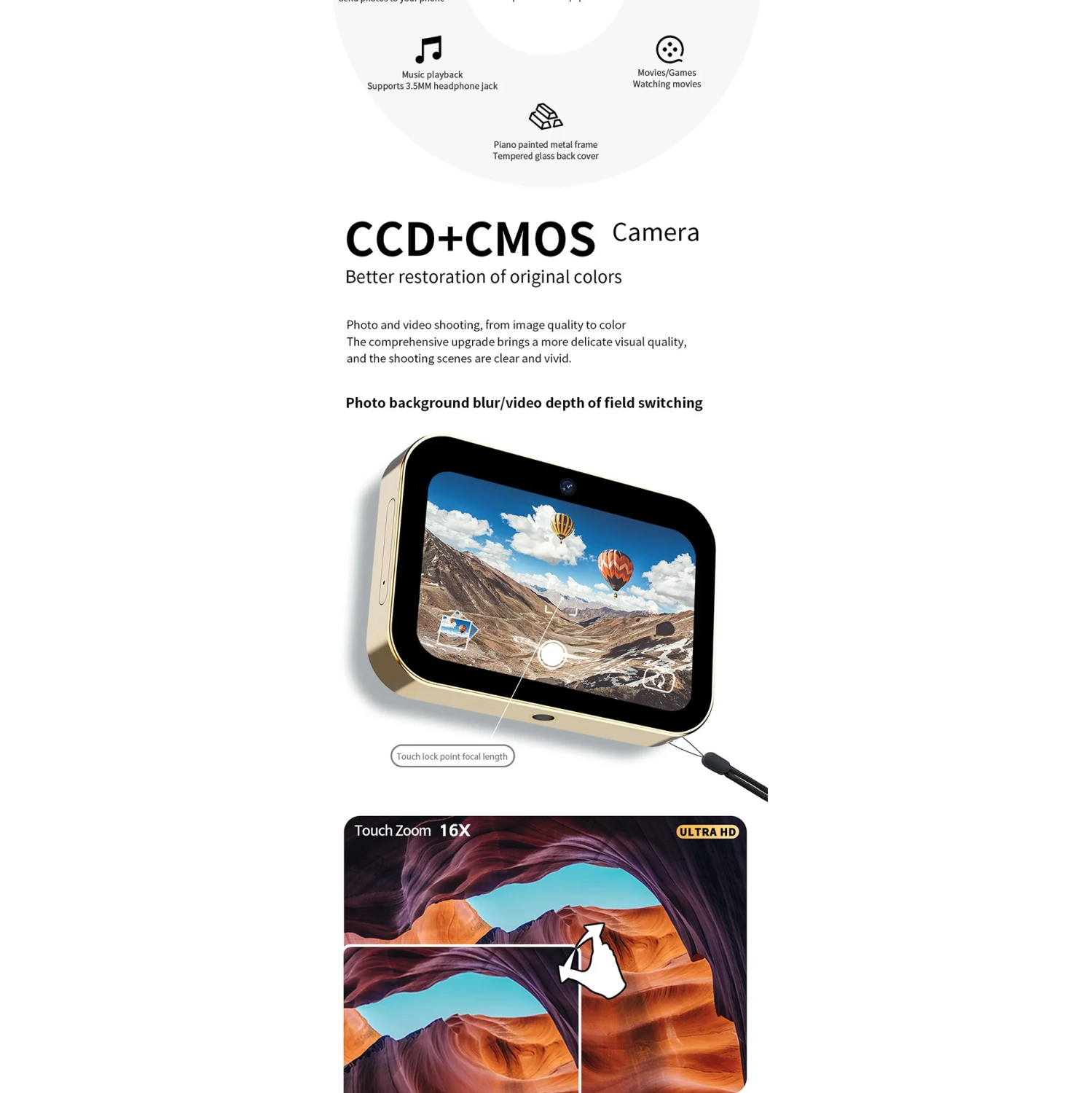 D6 three-camera CCD high-definition digital camera, movie music smart camera, touch screen student card camera-D6 gold standard + card reader + 32G +