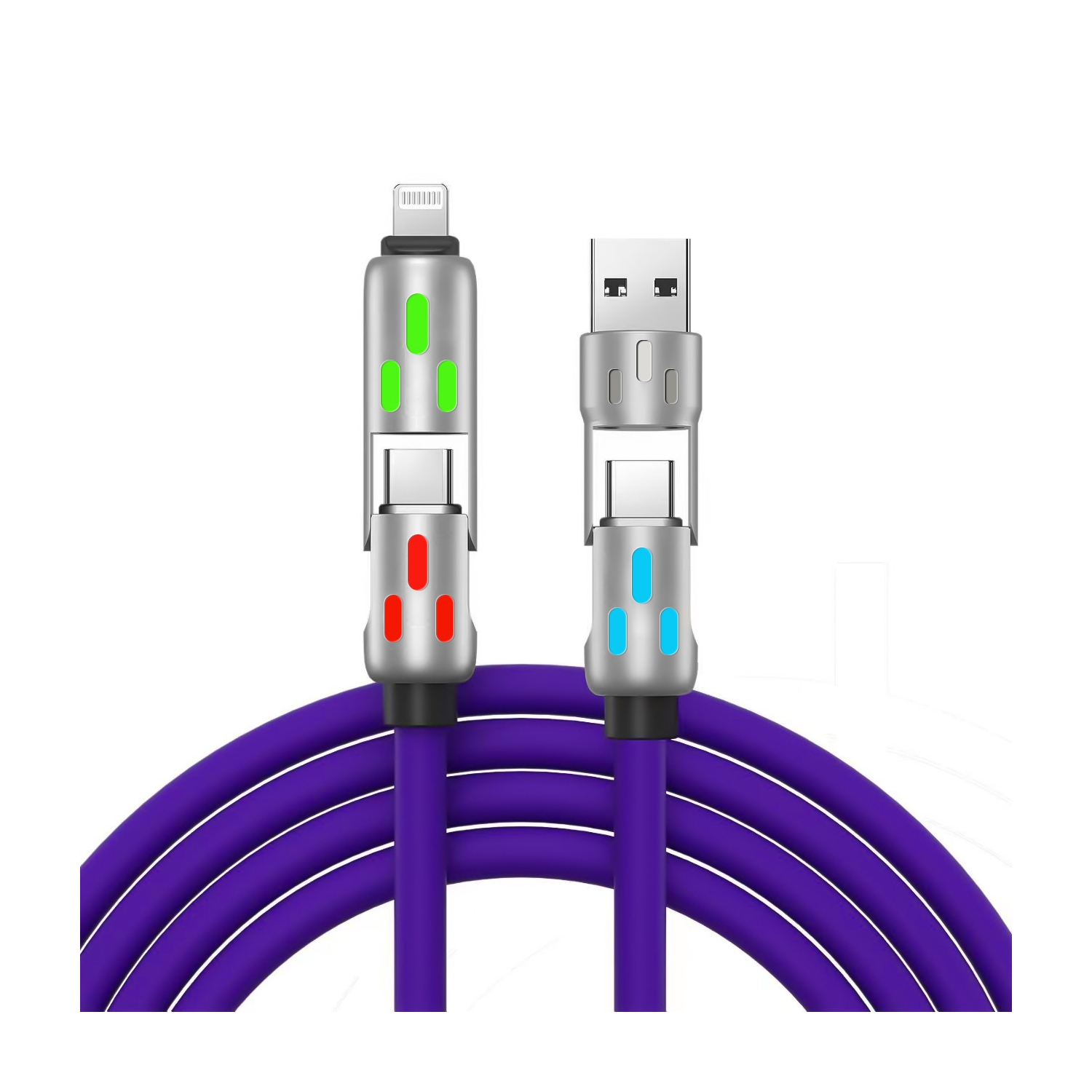 Câble de données 4-en-1 LED léger super rapide de 240w pour Apple 27w Huawei Android typec-violet 65&nbsp;W-12&nbsp;W super rapide de 2 mètres