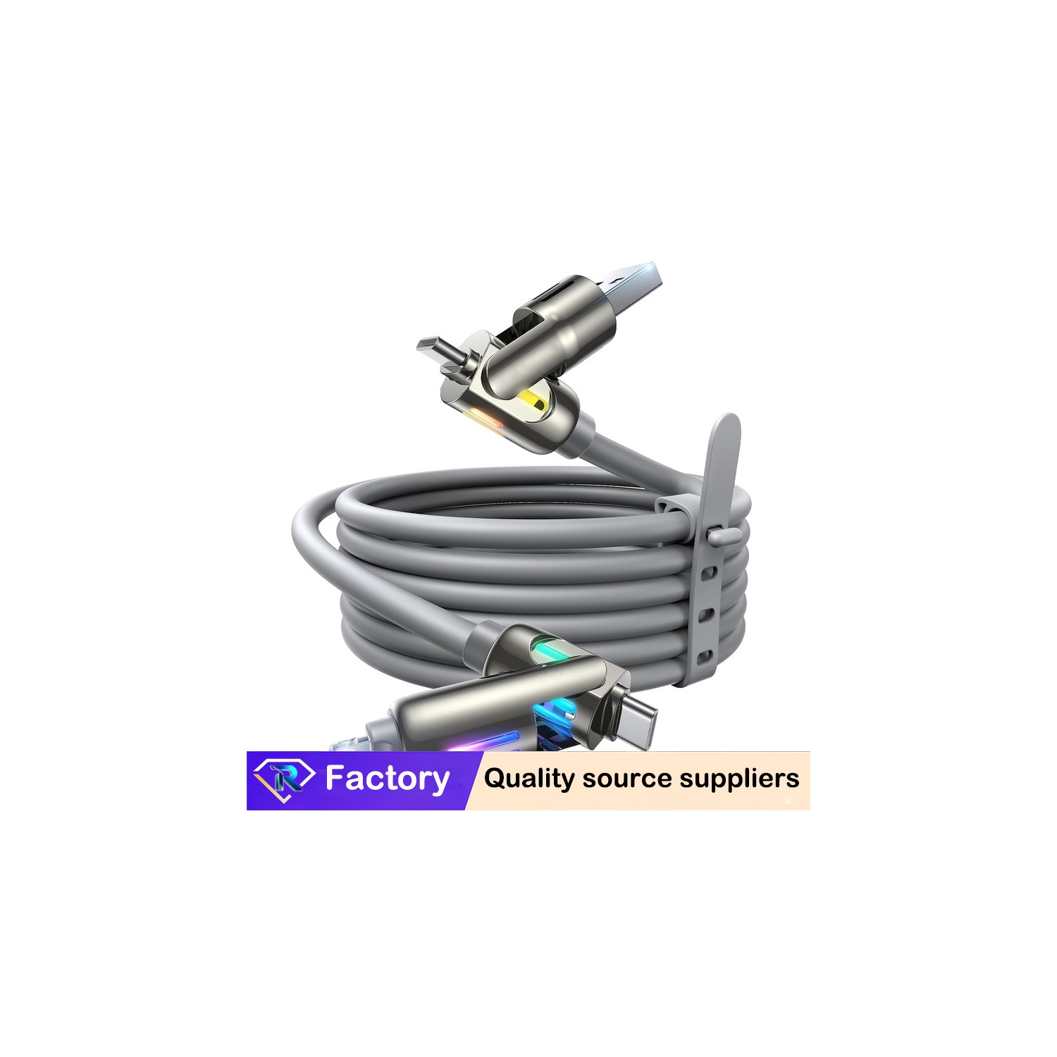 Câble de données 4-en-1 LED léger super rapide de 240w pour Apple 27w Huawei Android typec-violet 65&nbsp;W-12&nbsp;W super rapide de 2 mètres