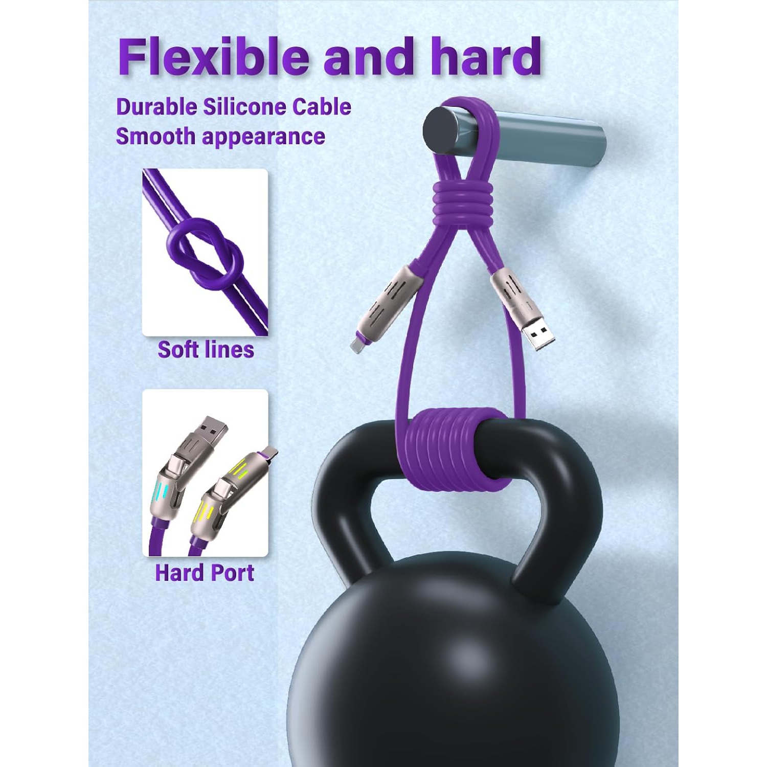 240w 4-en-1 LED léger super rapide câble de données adapté pour Apple 27w Huawei Android typec-gray 65 W-12 W super rapide recharge 2 mètres