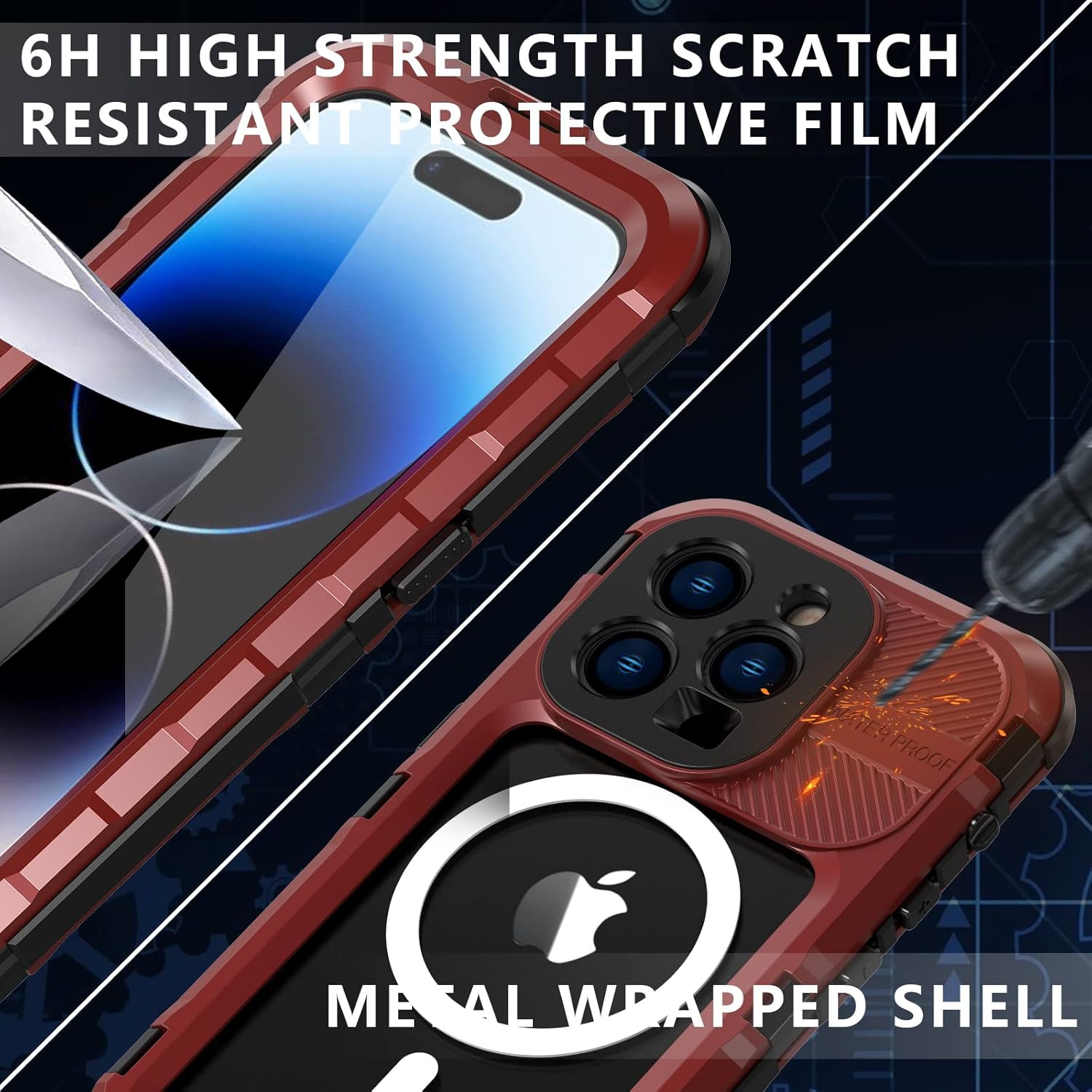 Pour iPhone 14 d'Apple Étui étanche en métal Étui étanche pour protection contre la plongée, [compatible avec MagSafe] Boîtier de protection complet