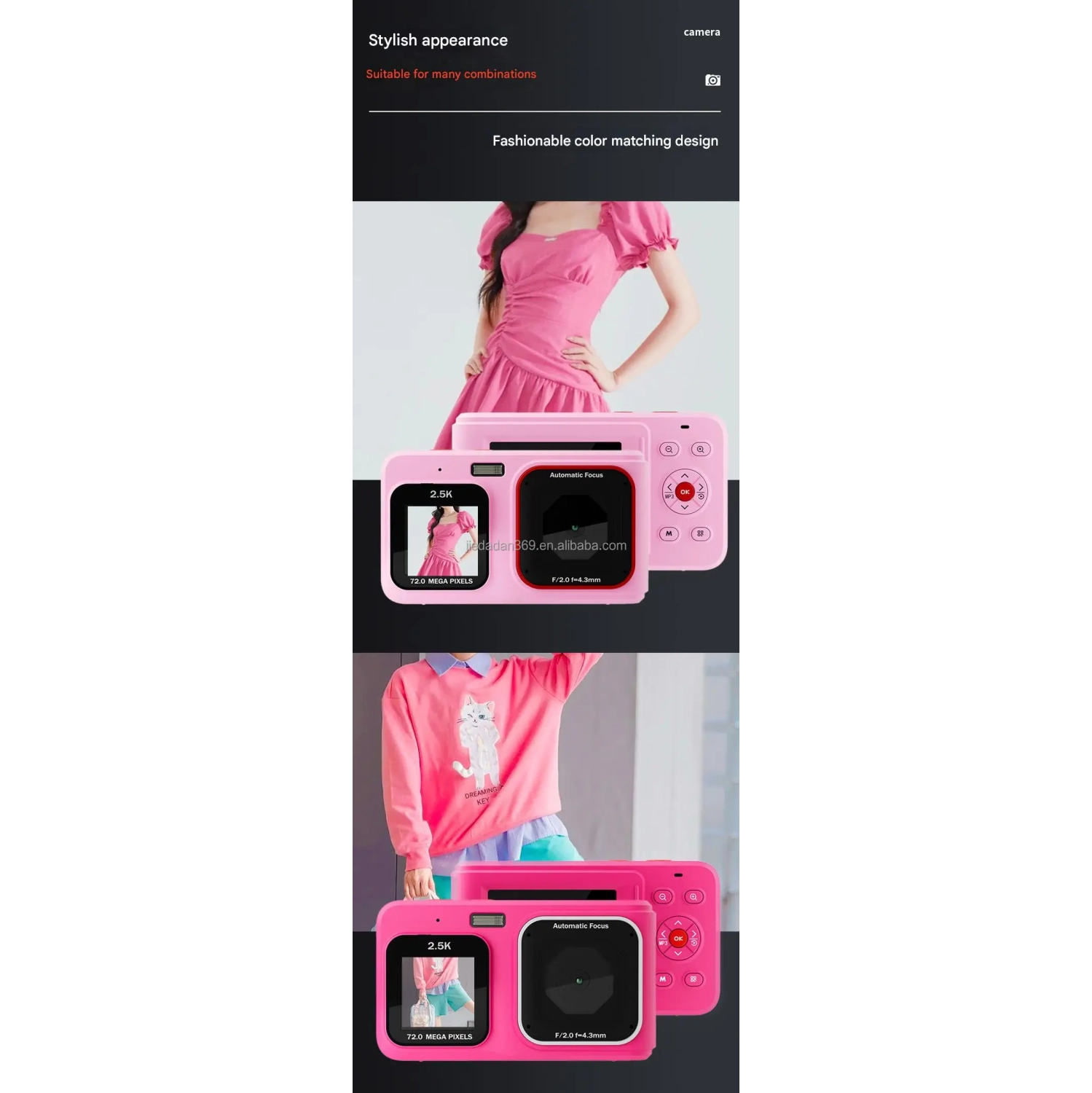 Dual-screen Selfie HD pixel camera, 72-megapixel HD digital camera, 2.4-inch front camera, 1.5-inch rear camera, dual-screen student MP3 player,