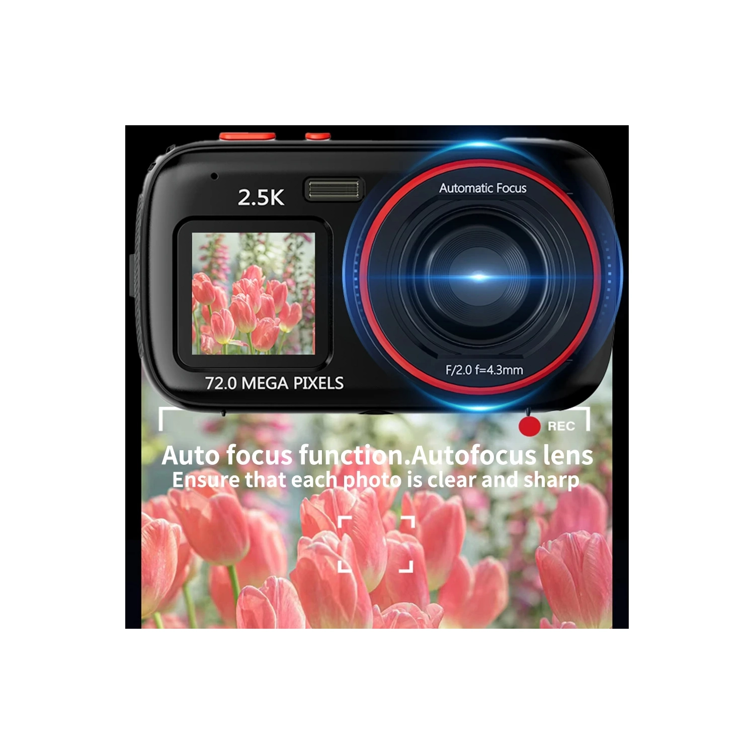 Dual-screen HD digital camera, 16x digital zoom, auto focus, 1.54-inch HD display, 720,000-pixel HD camera, suitable for travel and portable