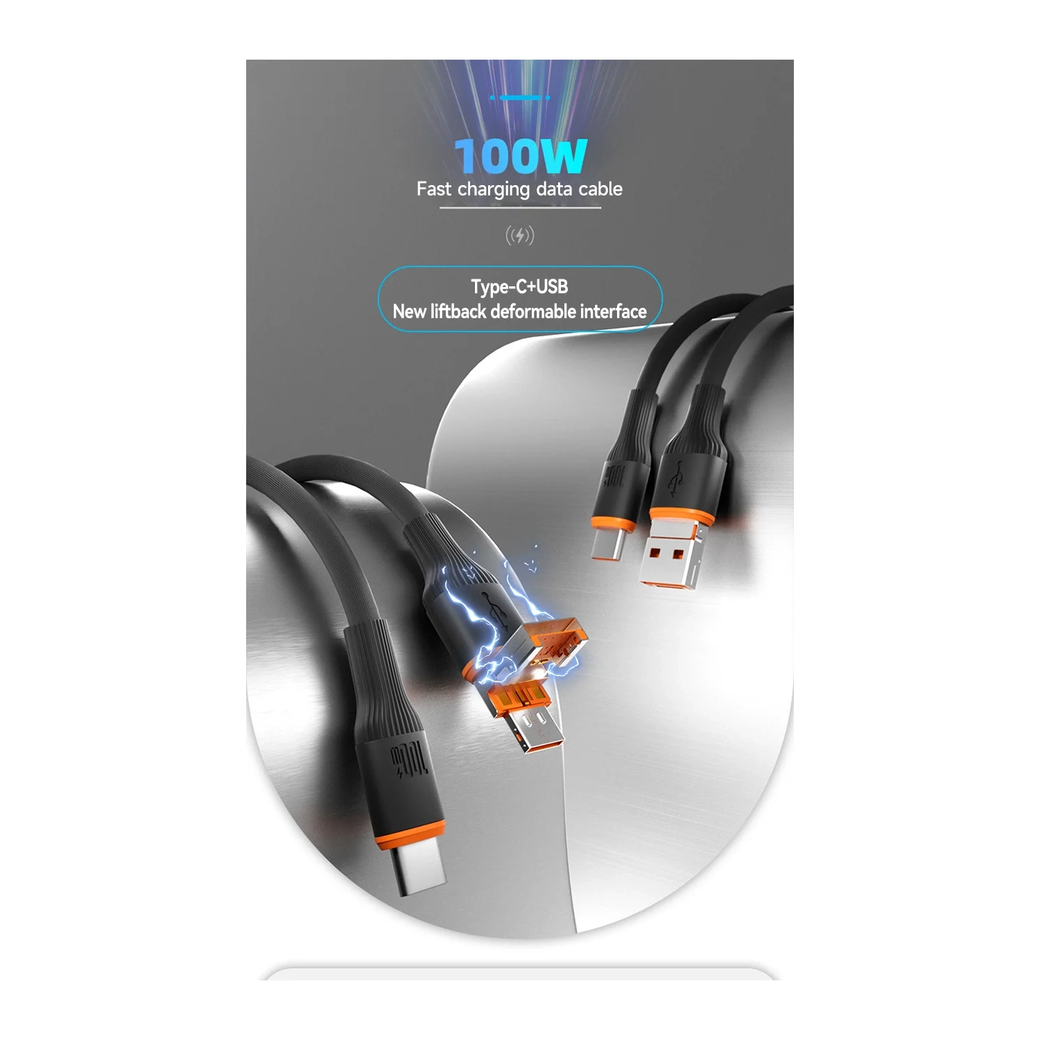 Applicable au câble de chargement rapide deux-en-un de type C 65&nbsp;W ultra rapide câble de chargement flash 20&nbsp;W câble de données de type C +