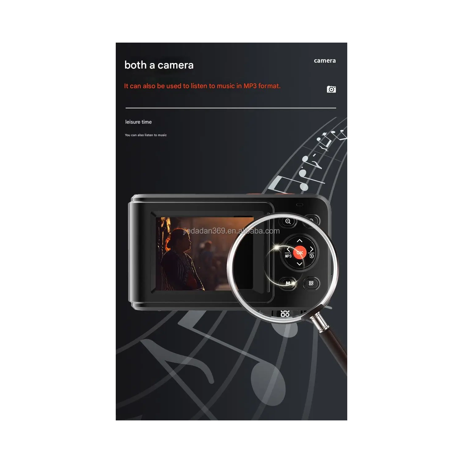 Dual-screen Selfie HD pixel camera, 72-megapixel HD digital camera, 2.4-inch front, 1.5-inch rear, dual-screen student MP3 player, music player,