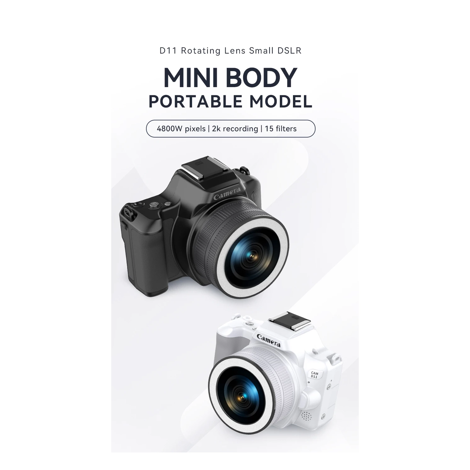 D11 HD 48MP Mini SLR Digital Camera Dual Camera Beauty Light Selfie Video Recording CCD Camera - D11 Black Standard 32G Memory Card + Card Reader +