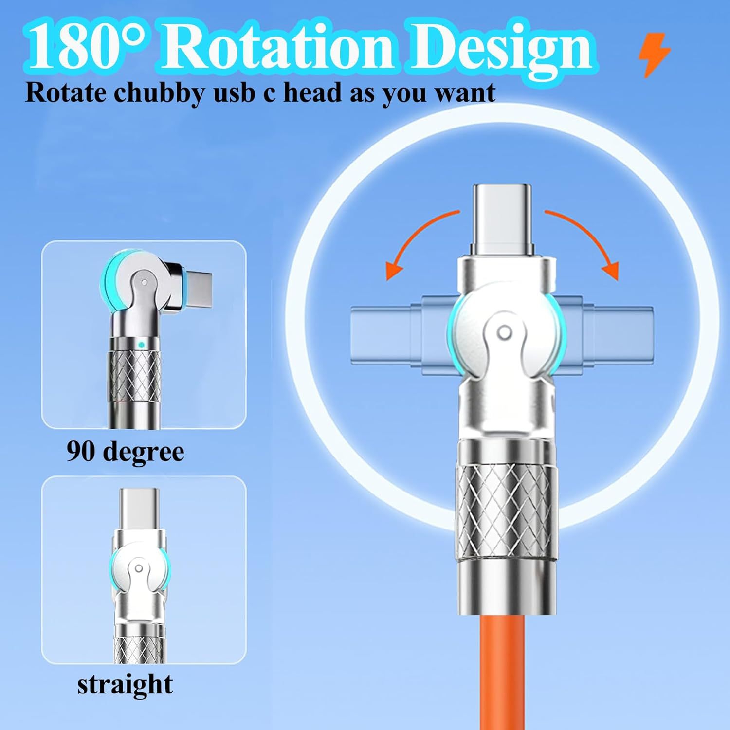 Double elbow typec super fast charging 180 degree rotating data cable charging cable hand-2m [double rotating typec head] 60W