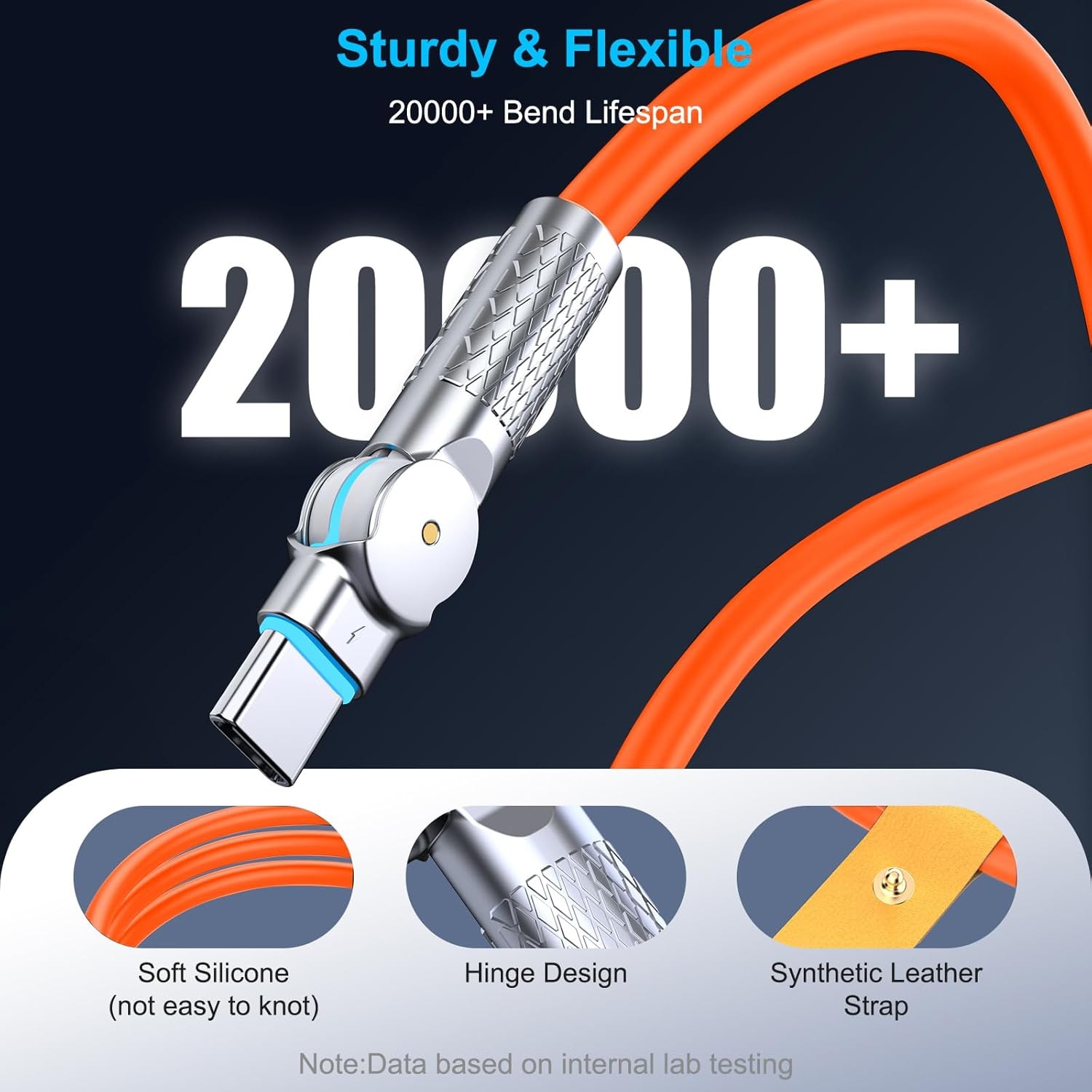 Double elbow typec super fast charging 180 degree rotating data cable charging cable hand-2m [double rotating typec head] 60W