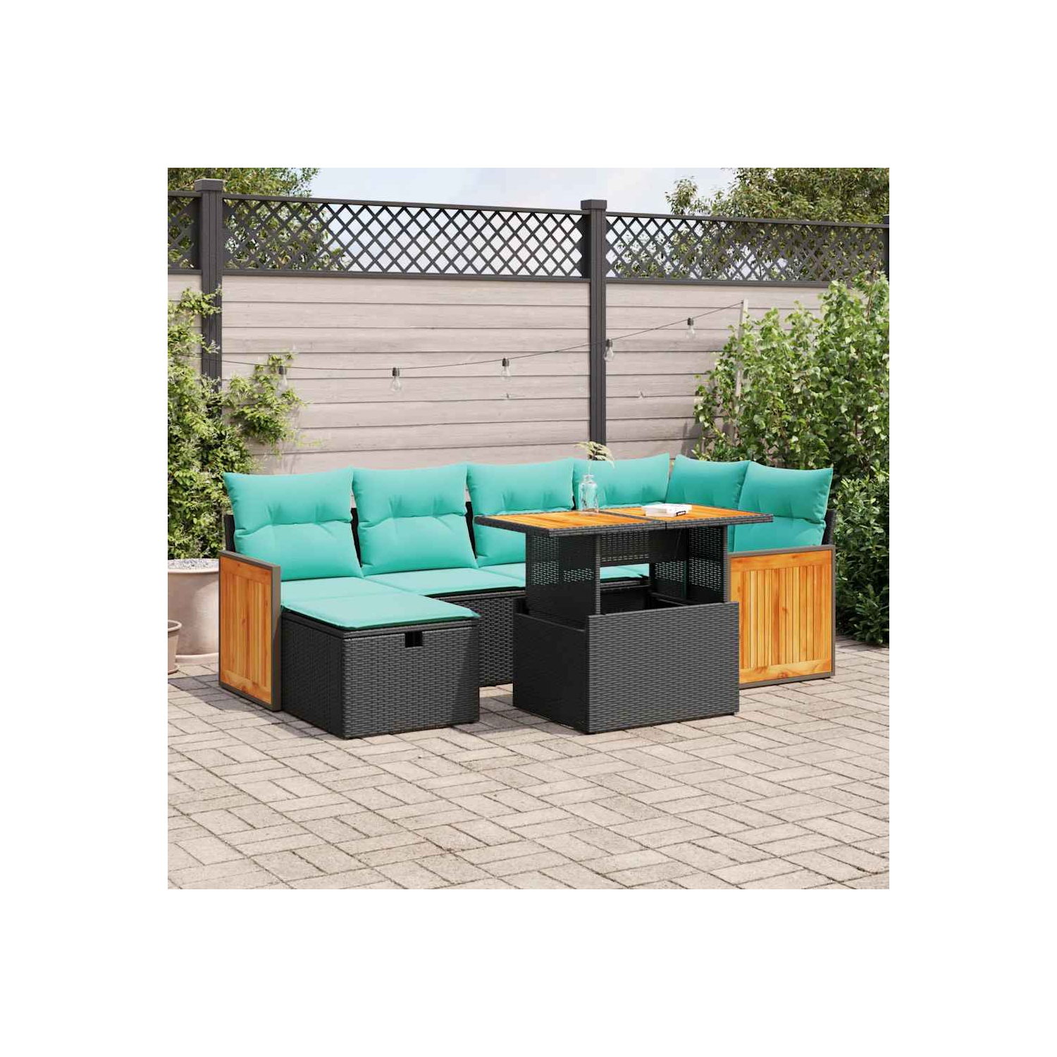 Ensemble de 7 pièces avec divan de jardin et coussins en poly/rotin d'acacia brun VidaXL