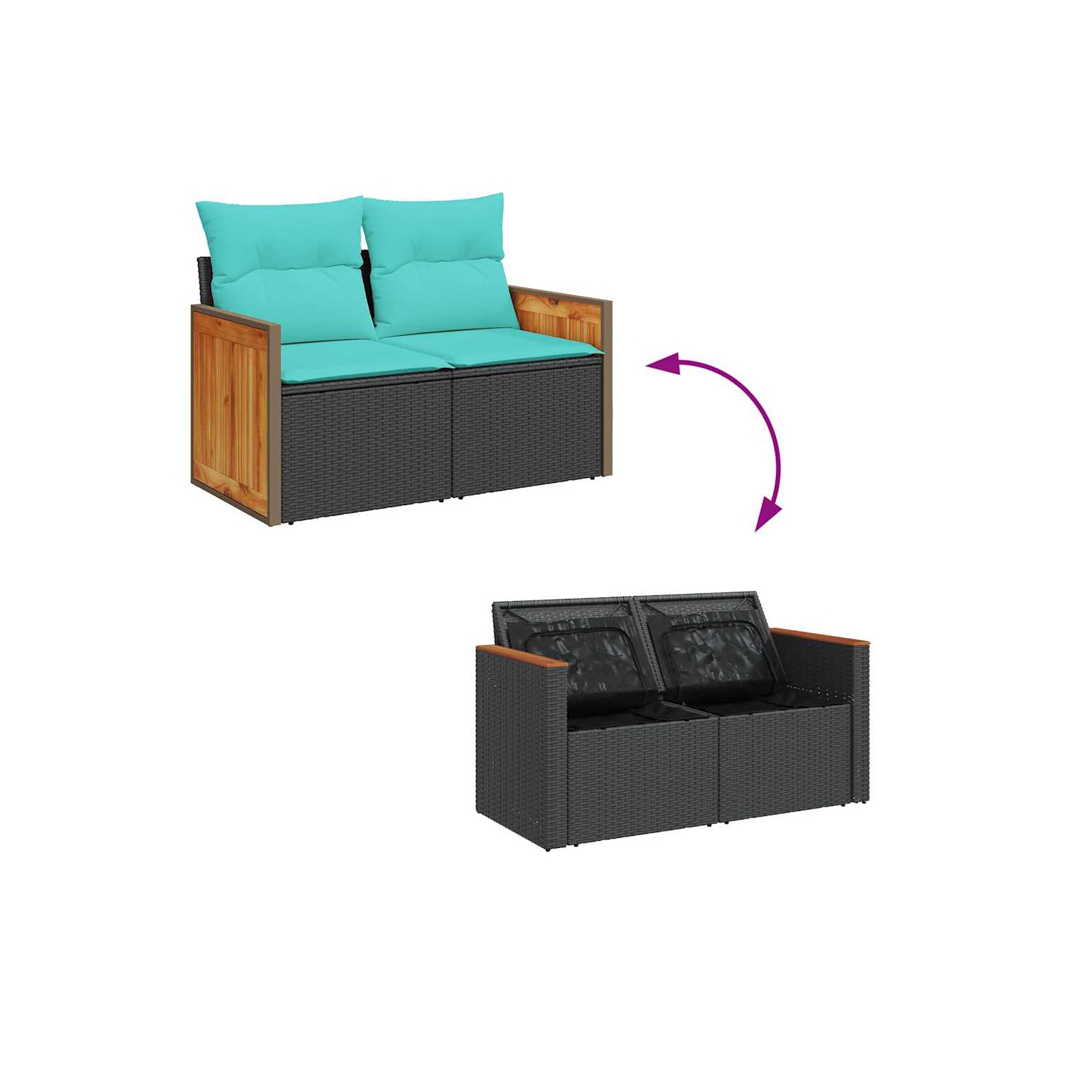 Ensemble de 7 pièces avec divan de jardin et coussins en poly/rotin d'acacia brun VidaXL