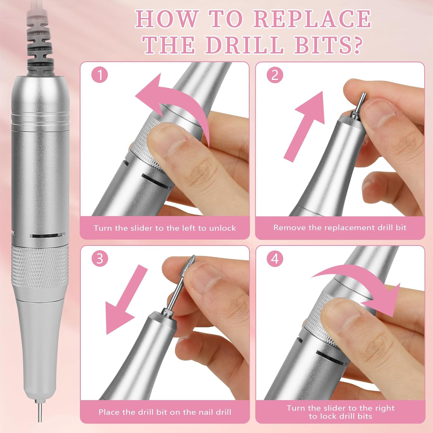 Electric Nail File Professional Kit,Portable Nail Drill Electric File with Bits & Base,LED Screen,Silent Rechargeable Nail Drills Machine for Acrylic