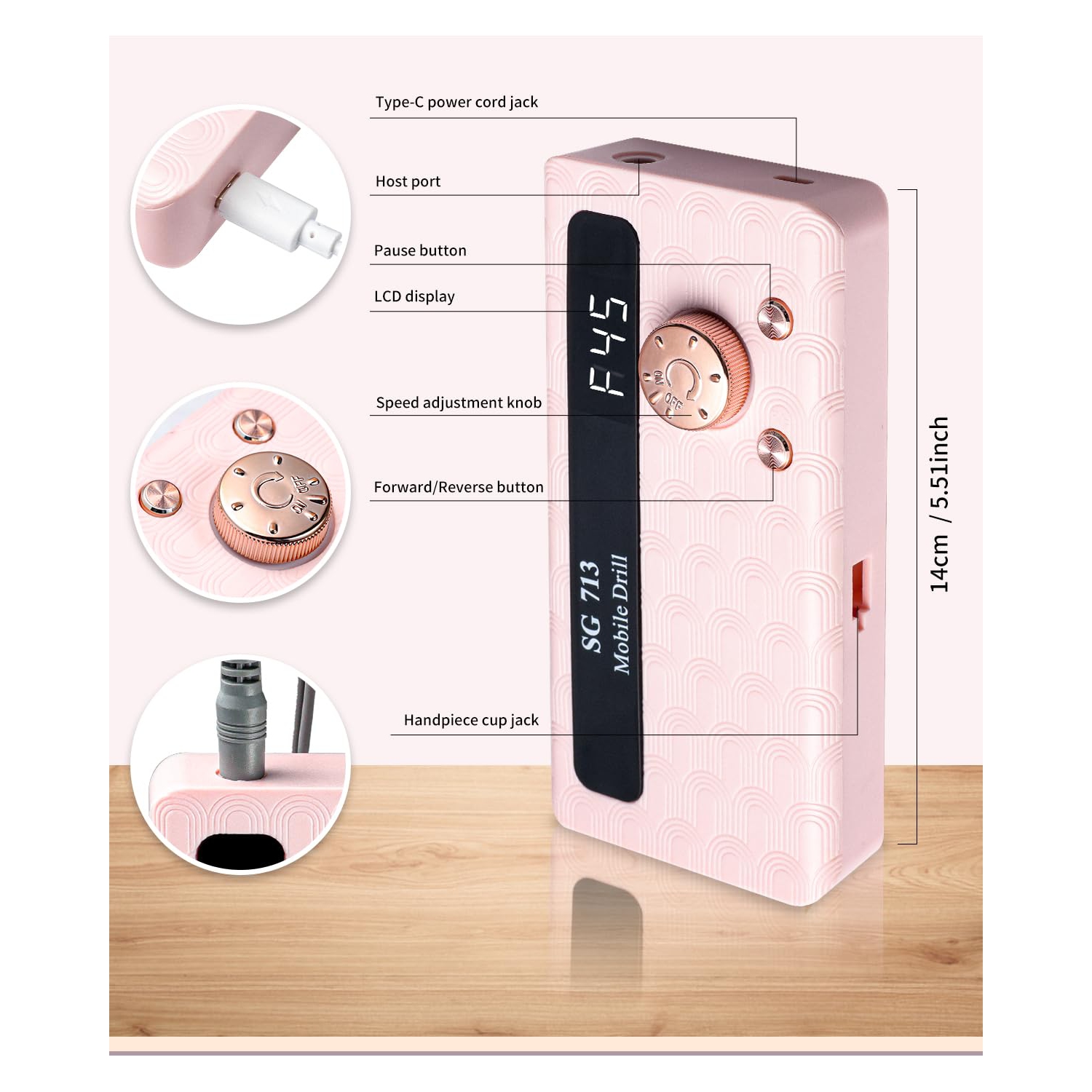 Electric Nail File Professional Kit,Portable Nail Drill Electric File with Bits & Base,LED Screen,Silent Rechargeable Nail Drills Machine for Acrylic