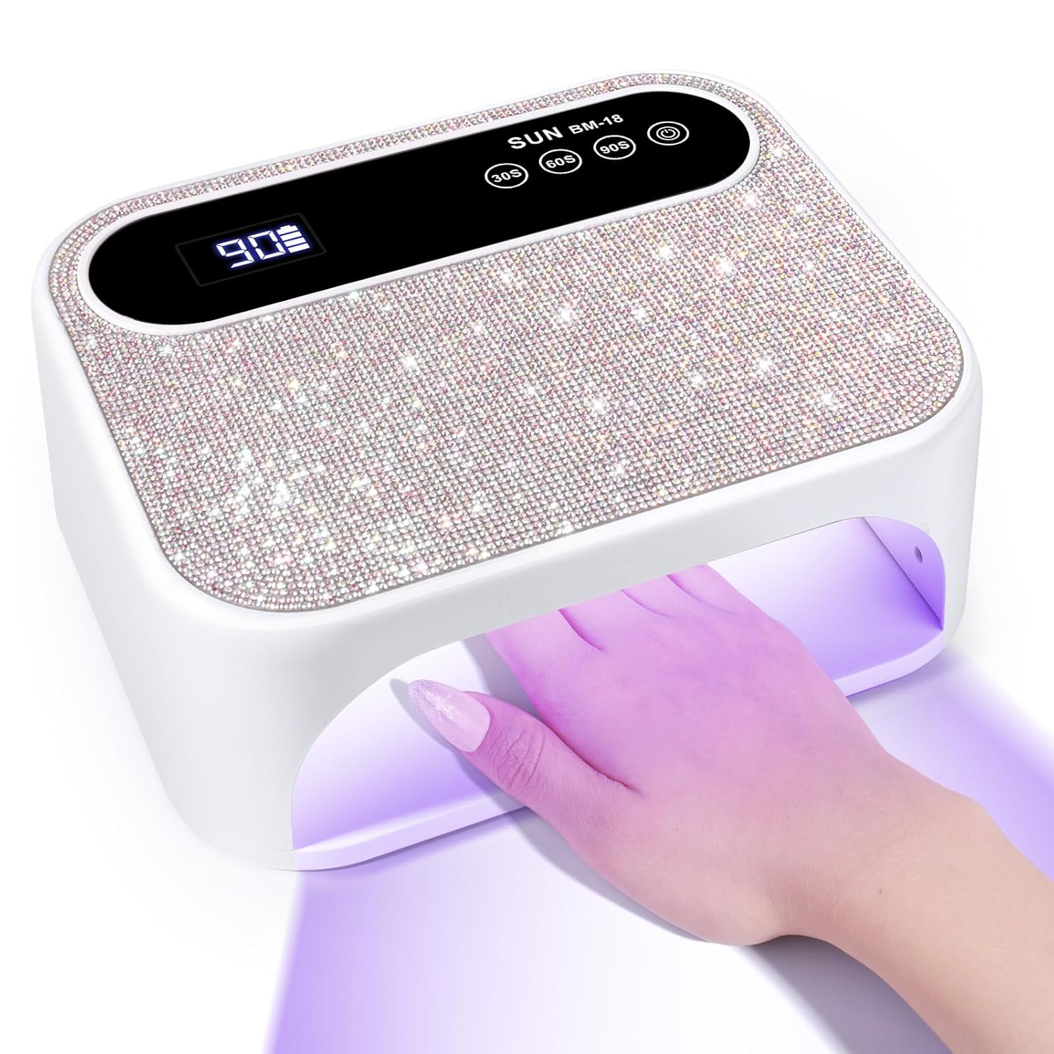 Cordless UV Nail Lamp,Rechargeable UV Gel Nail Light,Sparkling Rhinestones UV Light,Professional Fast Curing Nail Dryer with Auto Sensor for Salon &