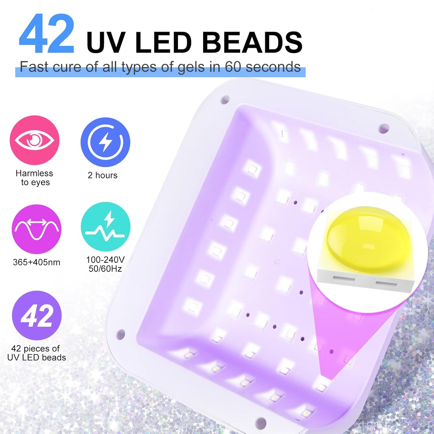 Cordless UV Nail Lamp,Rechargeable UV Gel Nail Light,Sparkling Rhinestones UV Light,Professional Fast Curing Nail Dryer with Auto Sensor for Salon &