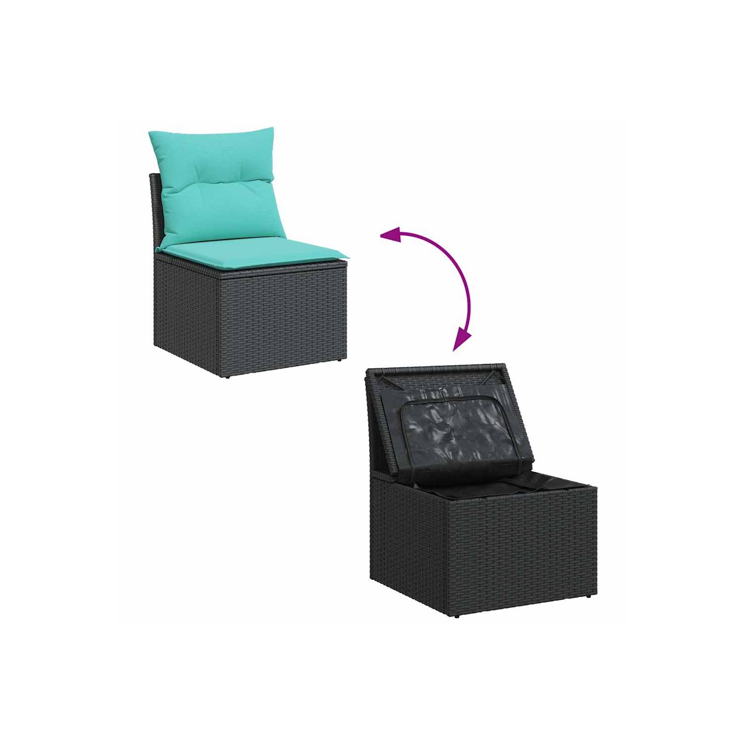 Ensemble de 7 pièces avec divan de jardin et coussins en poly/rotin/acacia noir VidaXL