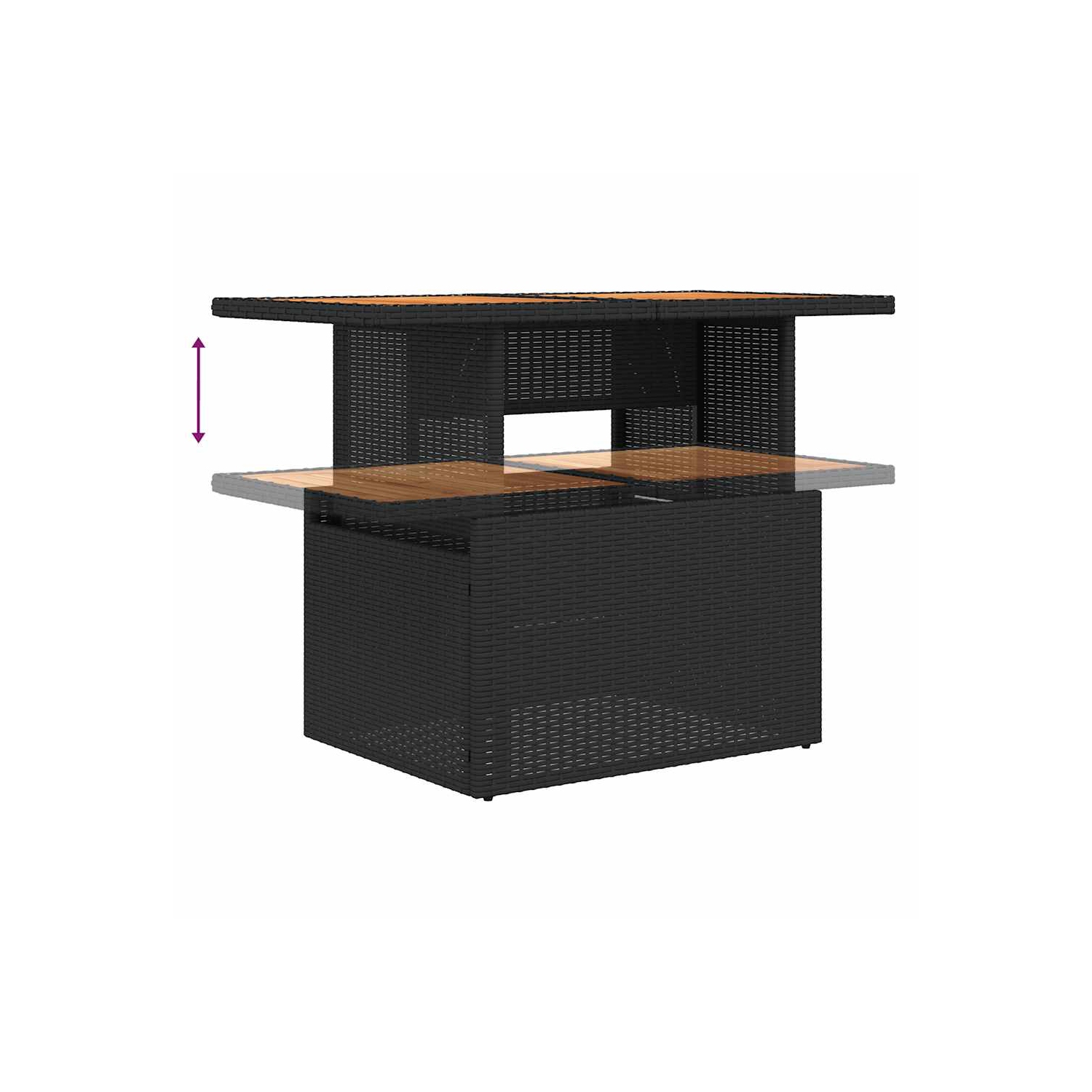 Ensemble de 7 pièces avec divan de jardin et coussins en poly/rotin/acacia noir VidaXL