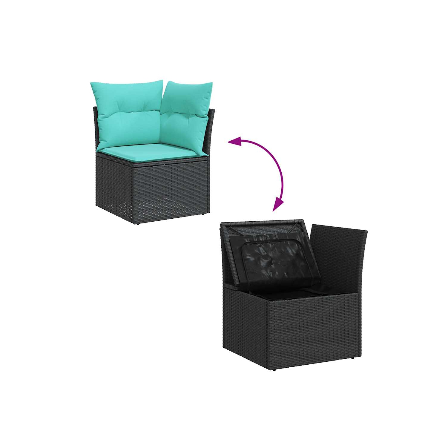 Ensemble de 7 pièces avec divan de jardin et coussins en poly/rotin/acacia noir VidaXL