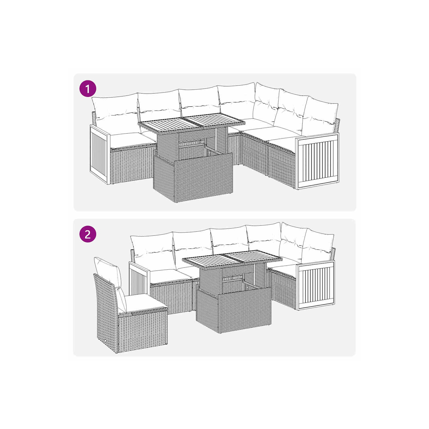 Ensemble de 7 pièces avec divan de jardin et coussins en poly/rotin/acacia noir VidaXL