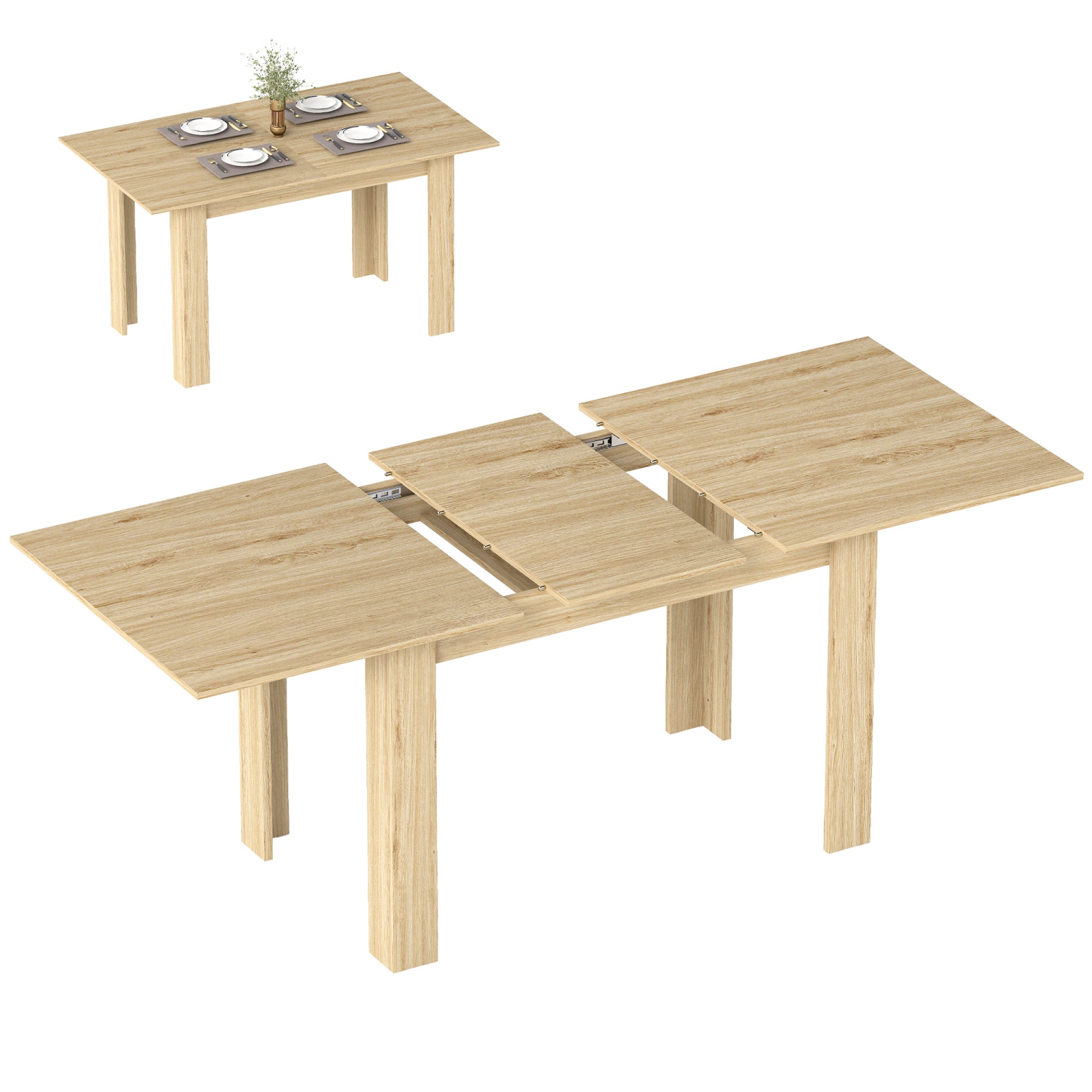 HOMCOM – Table de salle à manger extensible pour 6-8, table de cuisine rectangulaire moderne de 55 à 71&nbsp;po pour salle à manger, cuisine, bois