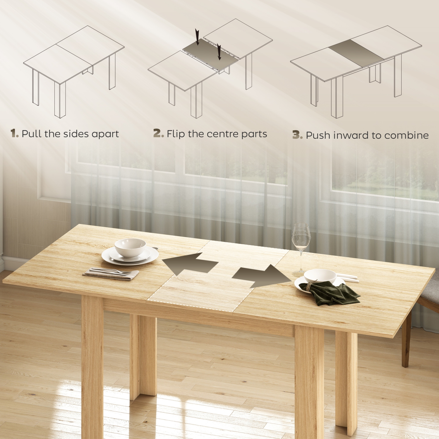 HOMCOM – Table de salle à manger extensible pour 6-8, table de cuisine rectangulaire moderne de 55 à 71 po pour salle à manger, cuisine, bois