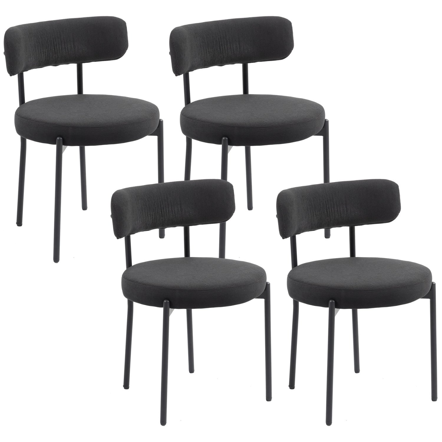 HOMCOM Dining Chairs Set of 4, Modern Kitchen Chairs with Corduroy Upholstery and Steel Legs for Living Room, Bedroom, Black