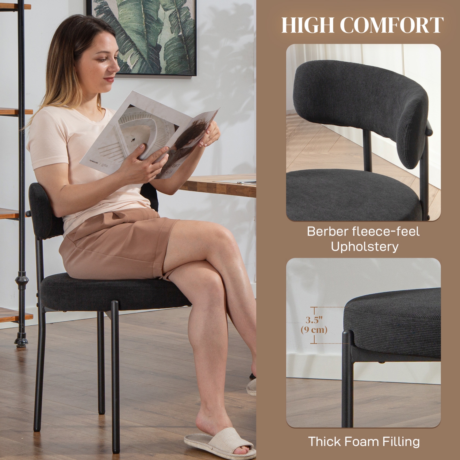 HOMCOM Dining Chairs Set of 4, Modern Kitchen Chairs with Corduroy Upholstery and Steel Legs for Living Room, Bedroom, Black