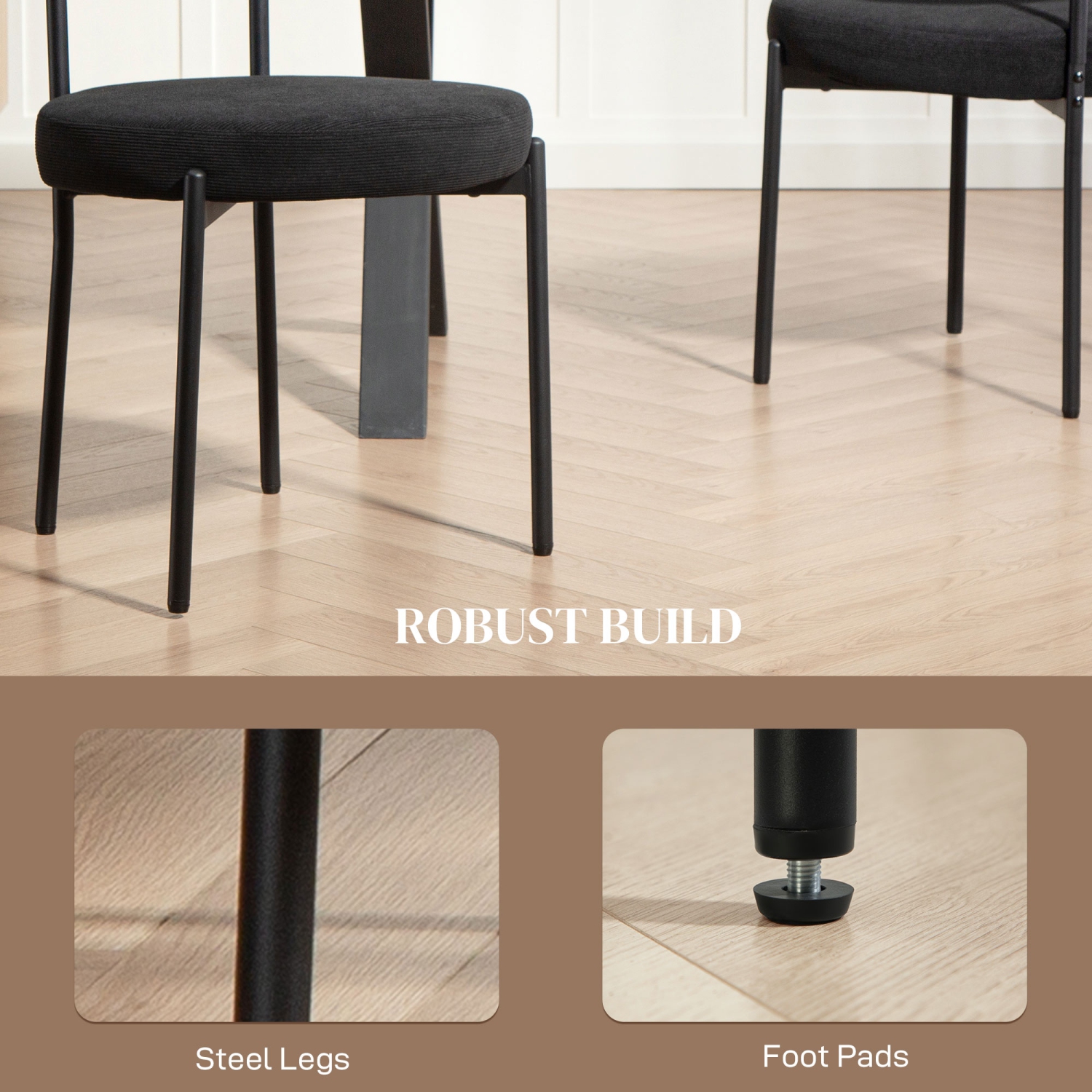 HOMCOM Dining Chairs Set of 4, Modern Kitchen Chairs with Corduroy Upholstery and Steel Legs for Living Room, Bedroom, Black