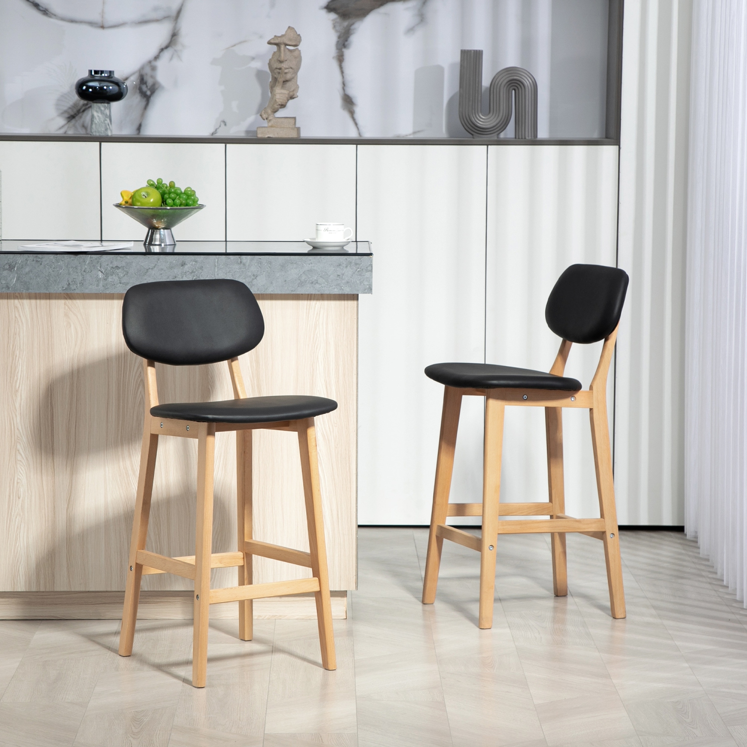 Ensemble de 2 tabourets de bar modernes de HOMCOM, tabourets de bar à hauteur de comptoir recouverts de cuir PU, chaises de bar pour cuisine avec