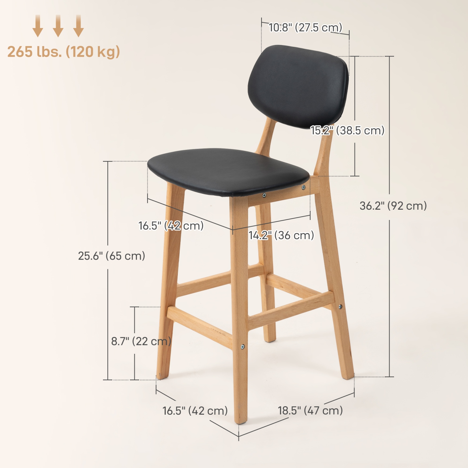 Ensemble de 2 tabourets de bar modernes de HOMCOM, tabourets de bar à hauteur de comptoir recouverts de cuir PU, chaises de bar pour cuisine avec