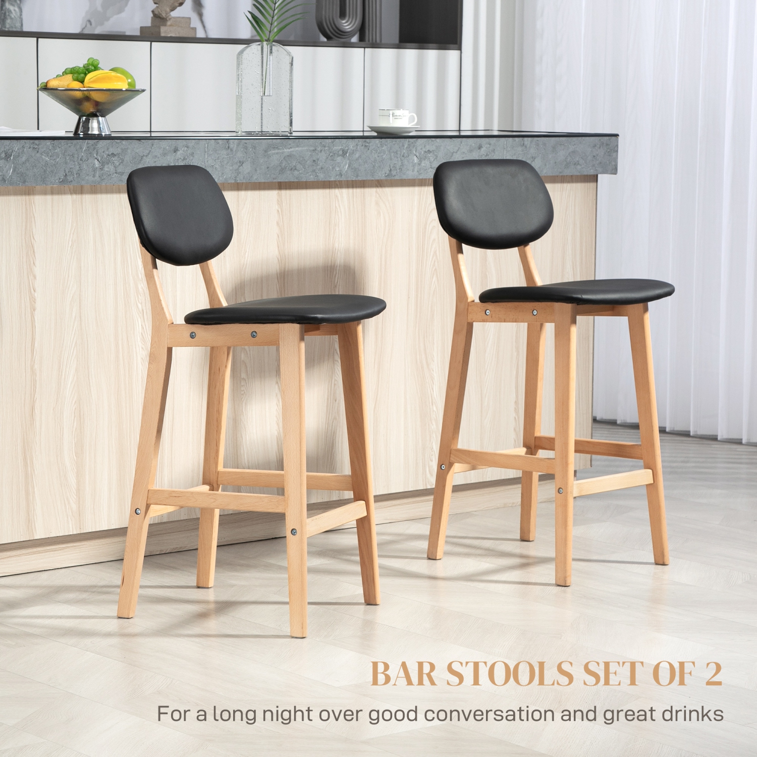 Ensemble de 2 tabourets de bar modernes de HOMCOM, tabourets de bar à hauteur de comptoir recouverts de cuir PU, chaises de bar pour cuisine avec