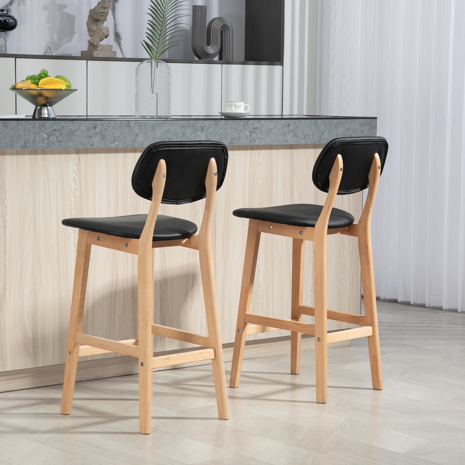 Ensemble de 2 tabourets de bar modernes de HOMCOM, tabourets de bar à hauteur de comptoir recouverts de cuir PU, chaises de bar pour cuisine avec